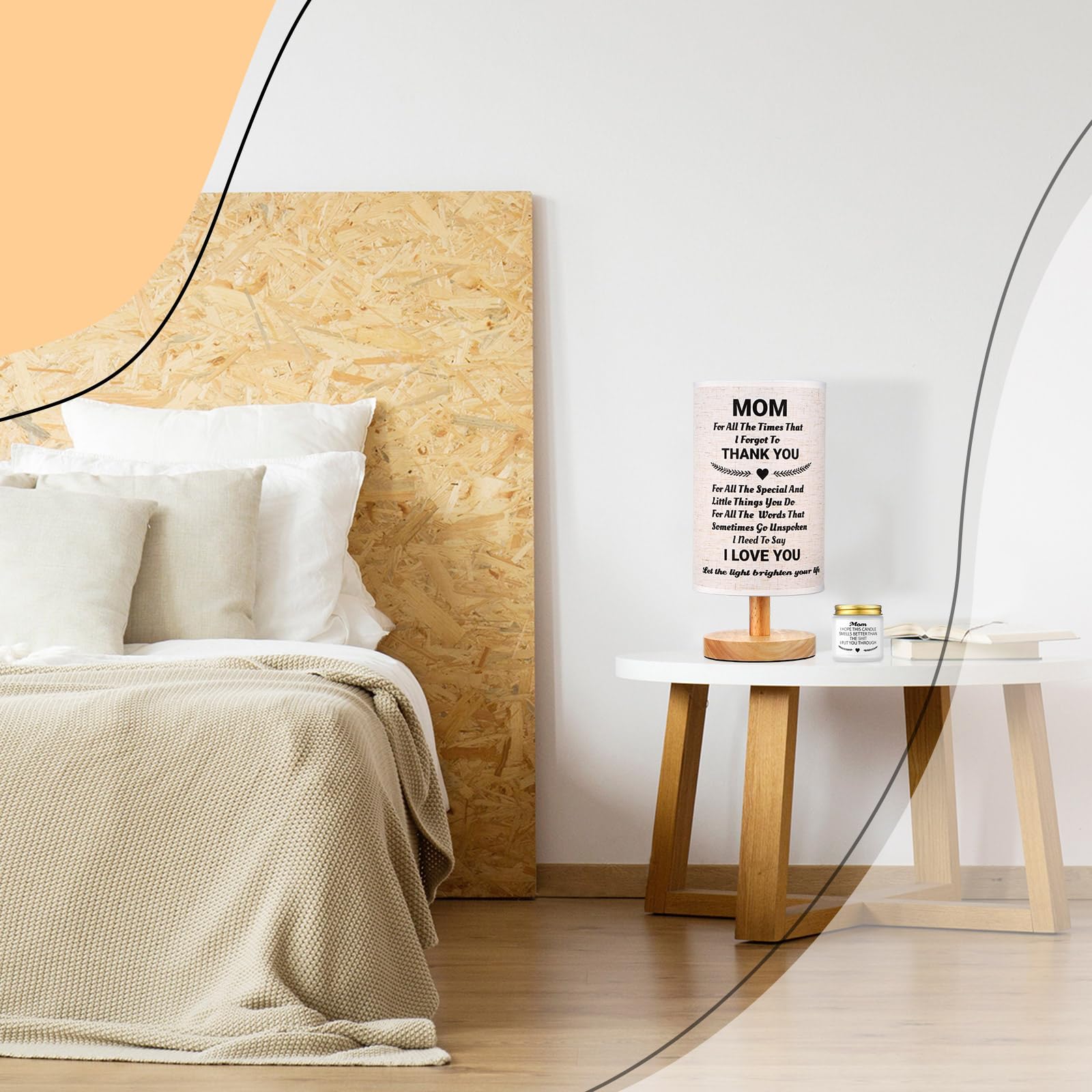 Rossesay 3Pcs For Mom From Daughter Son Mom Birthday Set Moonstone Bracelet Candles Fabric Lamp Bedside Desk Lamps With Wooden Stand For Mother'S Day
