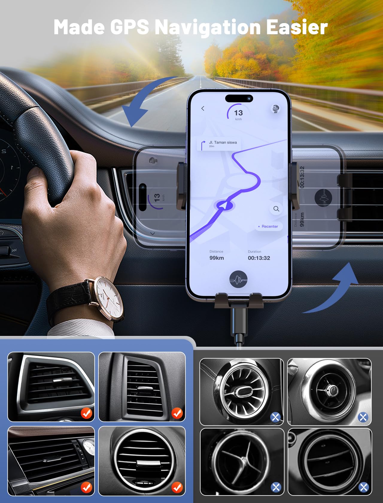 Mokpr Wireless Car Charger, Auto-Clamping Car Mount 15W/10W/7.5W Fast Charging Air Vent Car Phone Mount Compatible With Iphone 15/14/13/13 Pro/12 Pro Max/12 Pro/12/11/10 Series, Samsung Galaxy Series