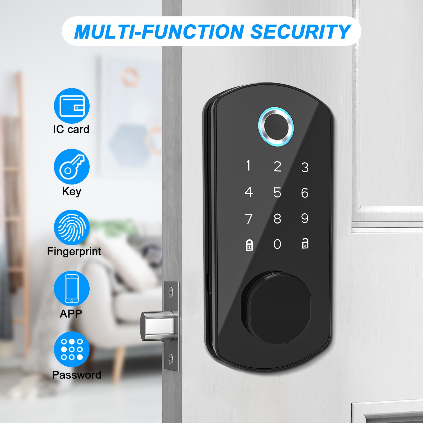 Goluckog Keyless Entry Door Lock For Front Door Fingerprint Smart Door Lock Digital Electronic Lock With Code Password Biometric Deadbolt Door Locks With Bluetooth App Control For Home Office Apartment