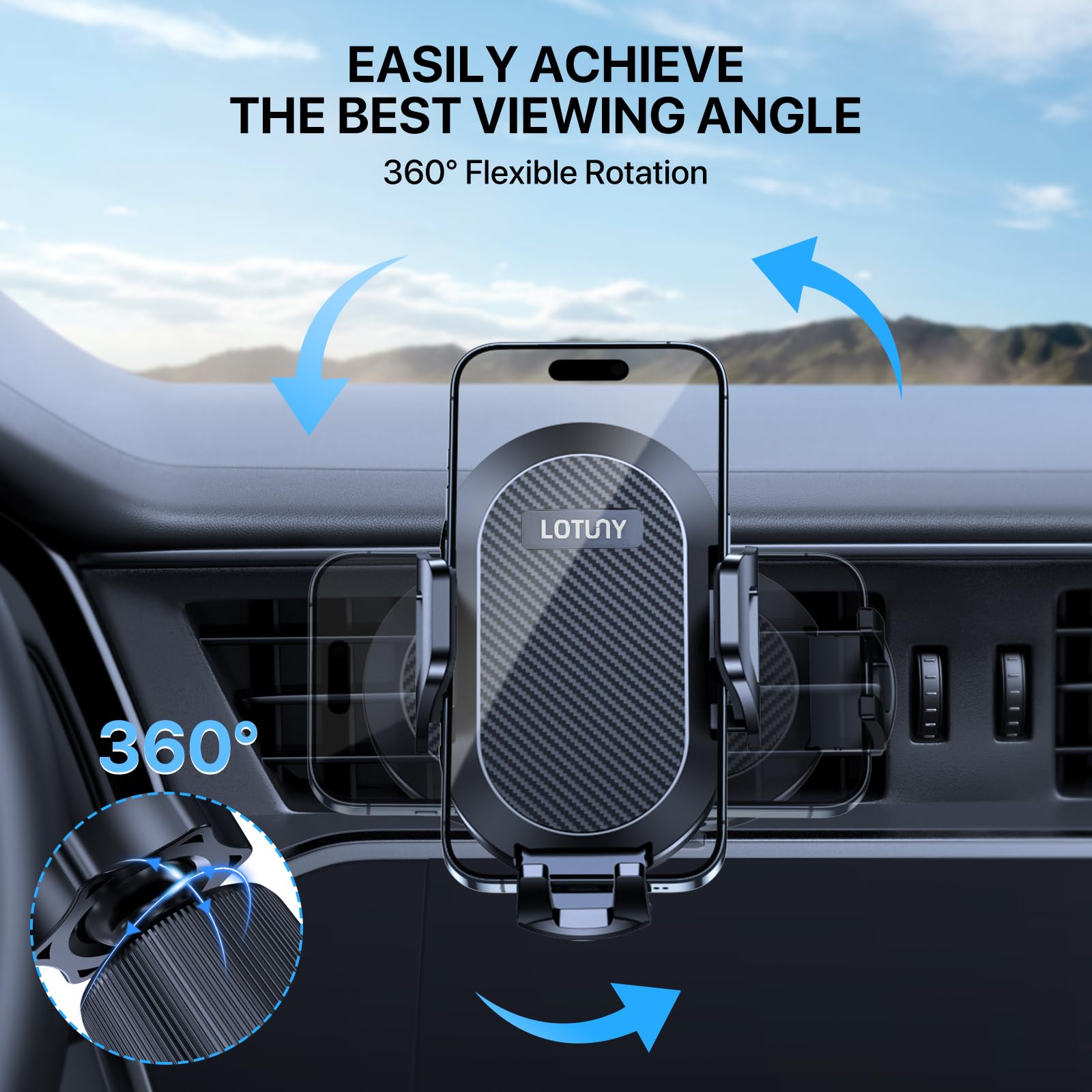 Lotuny Car Phone Holder Mount, [ Vent Clip & Double Hook] Universal Phone Holders For Your Car, Hands  Air Vent Cell Phone Car Mount Compatible With Iphone Samsung And All 4.0-7.0 Inches