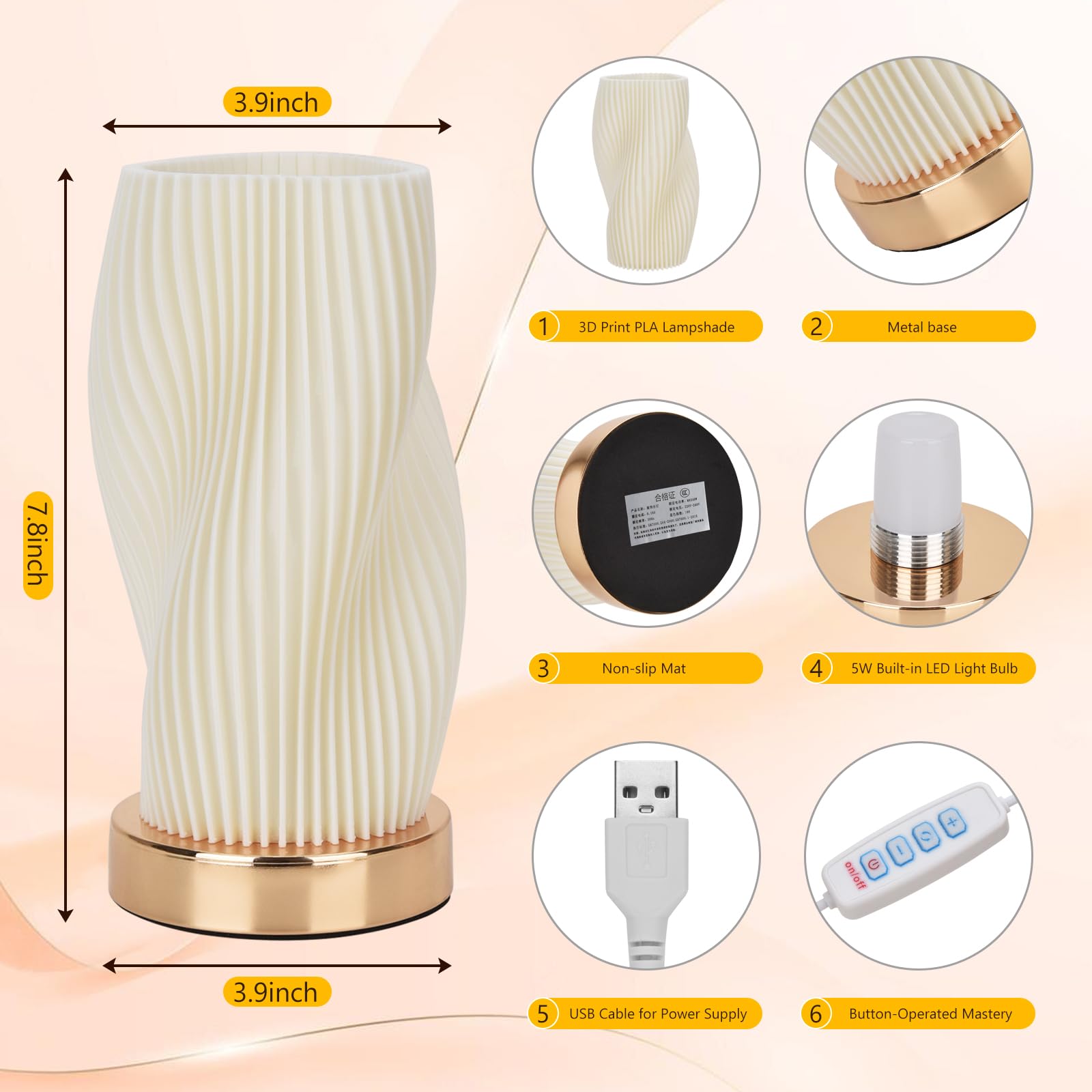 Ekkiploi Bedside Lamps For Bedroom-Button Control Metal Small Table Lamp 12 Way Dimmable Nightstand Lamp Gold Mini Modern Lamp For Living Room, Dorm, Kids Room, Office