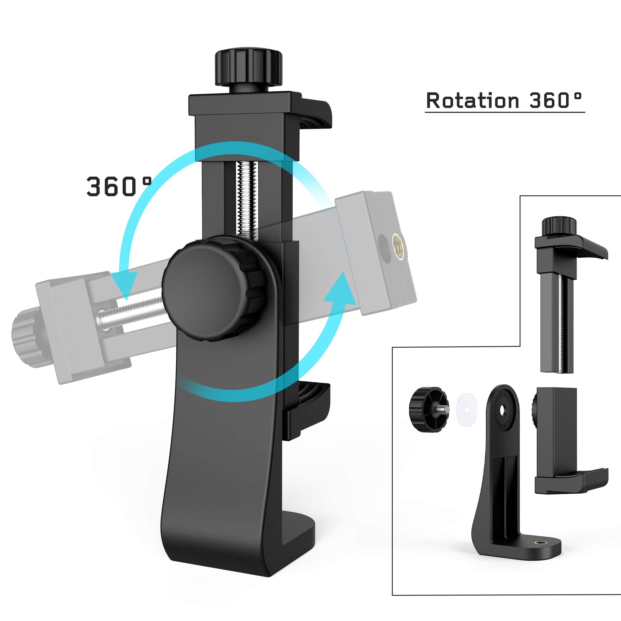 Zttopo Universal Phone Tripod Mount Adapter With ＷIreless Camera Remote , Cell Phone Holder With Adjustable Clamp For Selfie Stick Monopod Compatible With Iphone, Samsung And So On , Wrist Strap Included