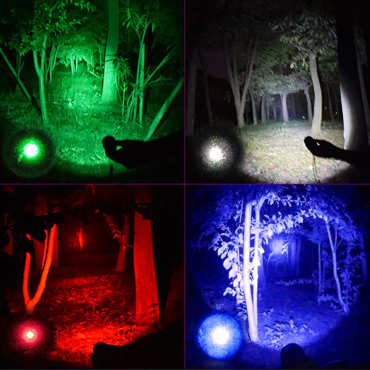 Mviocs Led Flashlights 3 Pack, High Lumens Waterproof Red Light Flashlight, Green Light Flashlight, Blue Light Flashlight & White Light Combo Torch For Night Observation, Camping, Outdoor Home