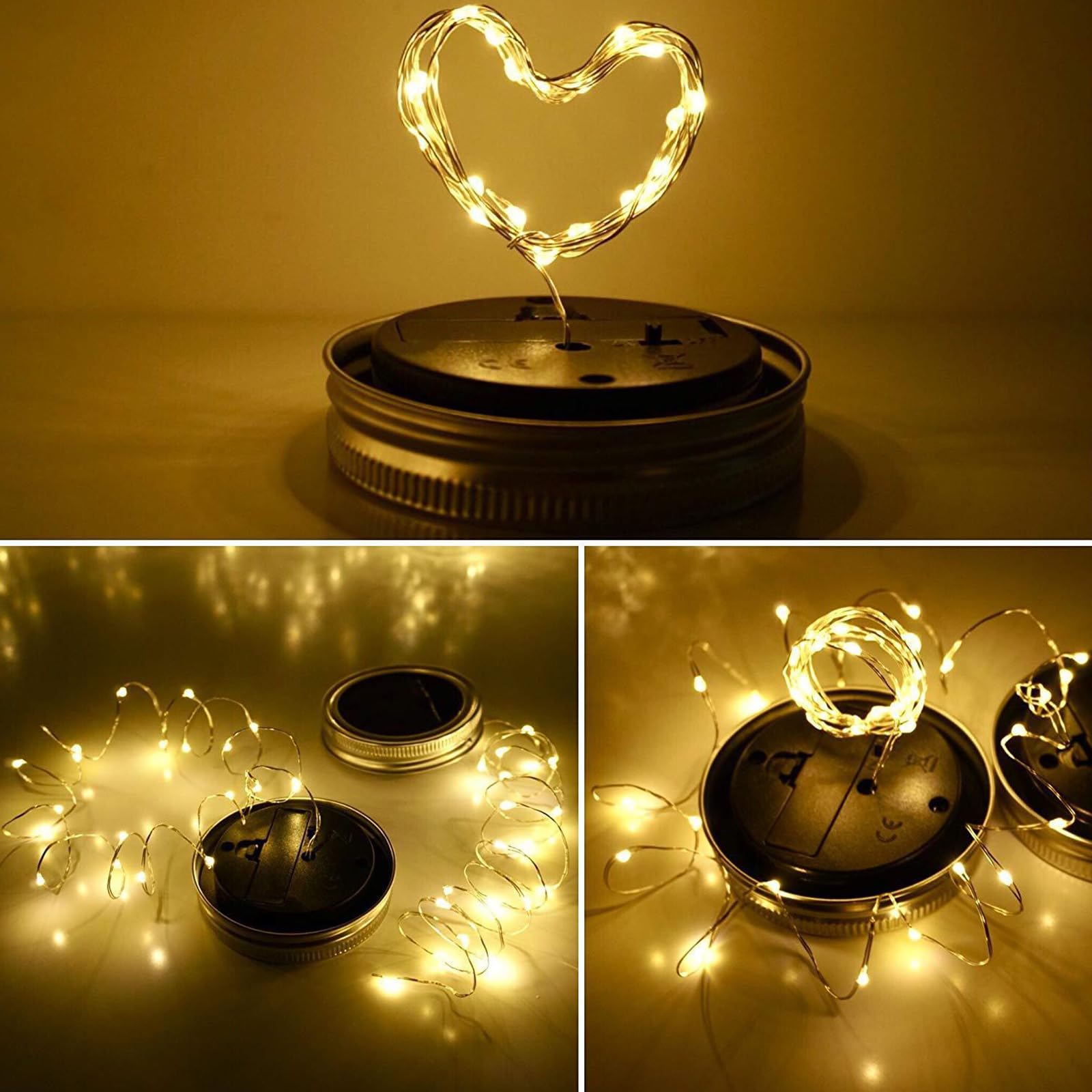 Soonhua Mason Jar Solar Lights, 6 Pack Waterproof Solar Mason Jar Lid String Lights With 6 Hangers 30 Led Jar Lids Fairy Lights For Patio Garden Yard Lawn (Jars Not Included)