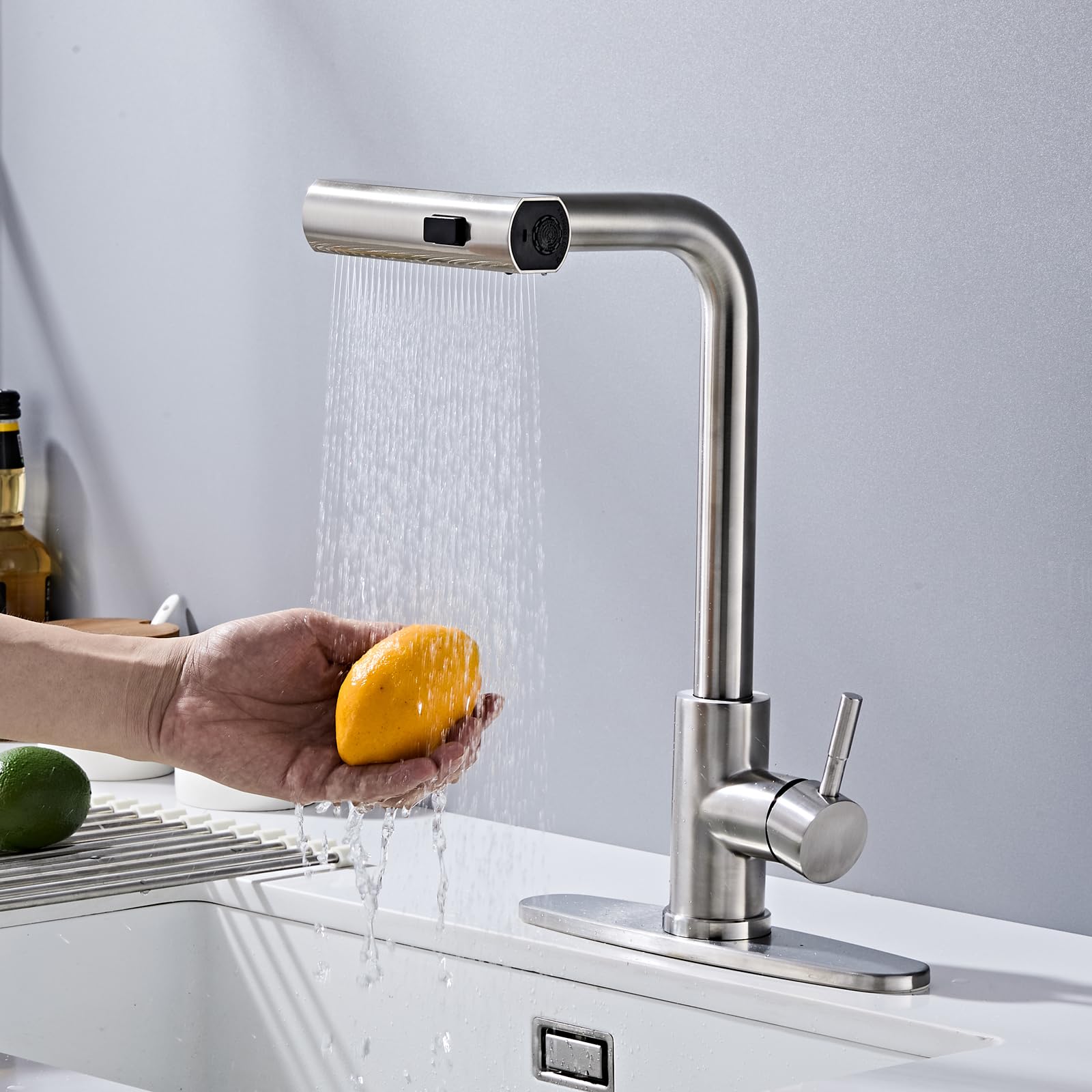 Louevido Brushed Nickel Kitchen Faucet With Pull Down Sprayer Single Hole Handle Stainless Steel Kitchen Sink Faucets Commercial Modern Faucets