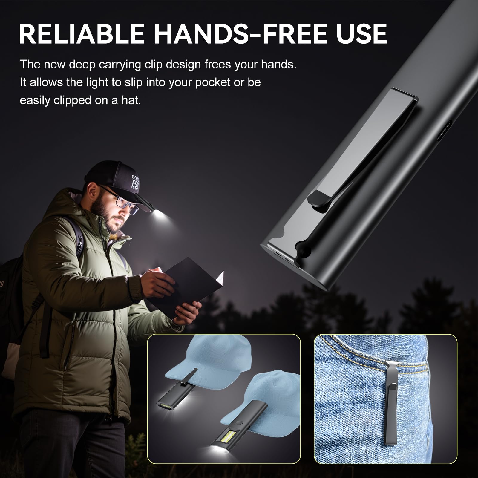 Weteamnoi Edc Pocket Led Flashlight, Rechargeable 800 Lumens Compact Bright Handheld Flash Lights, Ipx4, Dual Material, For Travel Camping And Hiking (Black)