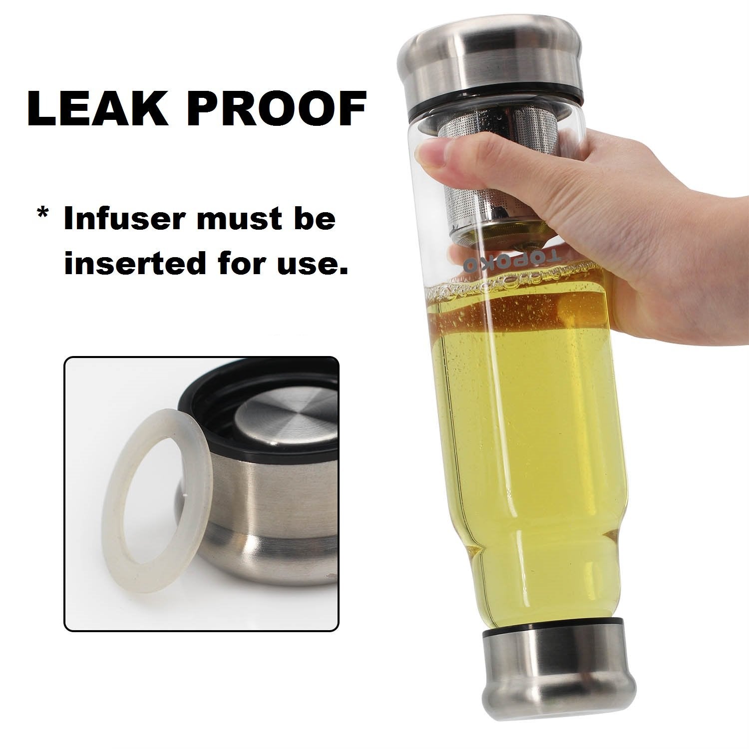 Topoko 18.5 Ounce Top Level Quality Stylish Environmental Borosilicate Glass Water Bottle