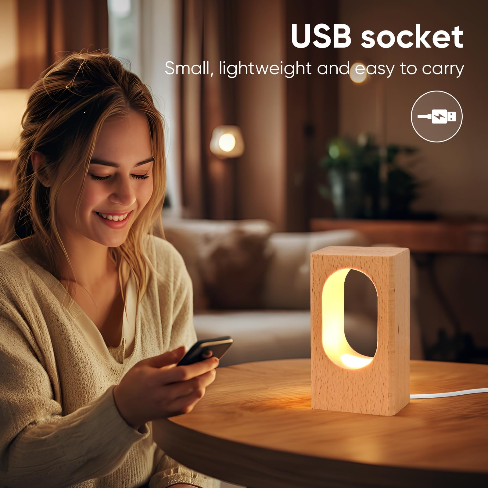 Lonrisway Led Wood Desk Lamp, Bedroom Bedside Night Light, Dimmable Led Lighting, Creative Home Decor Table Lamp, Unique House Warmging
