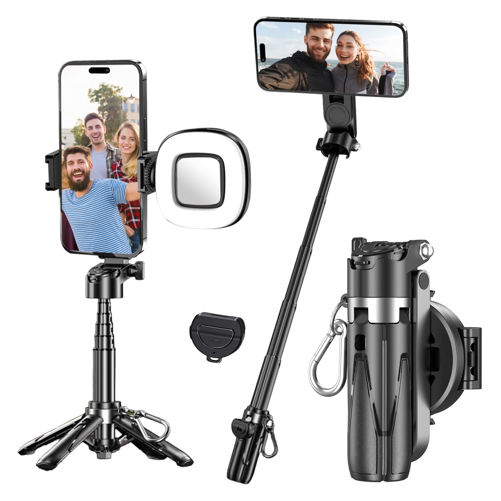 Crideng Magnetic Selfie-Stick Tripod, Travel Tripod Stand With Remote Control & Fill Light, Portable Retractable Cell Phone Holder For Photography And Videography (With Light)