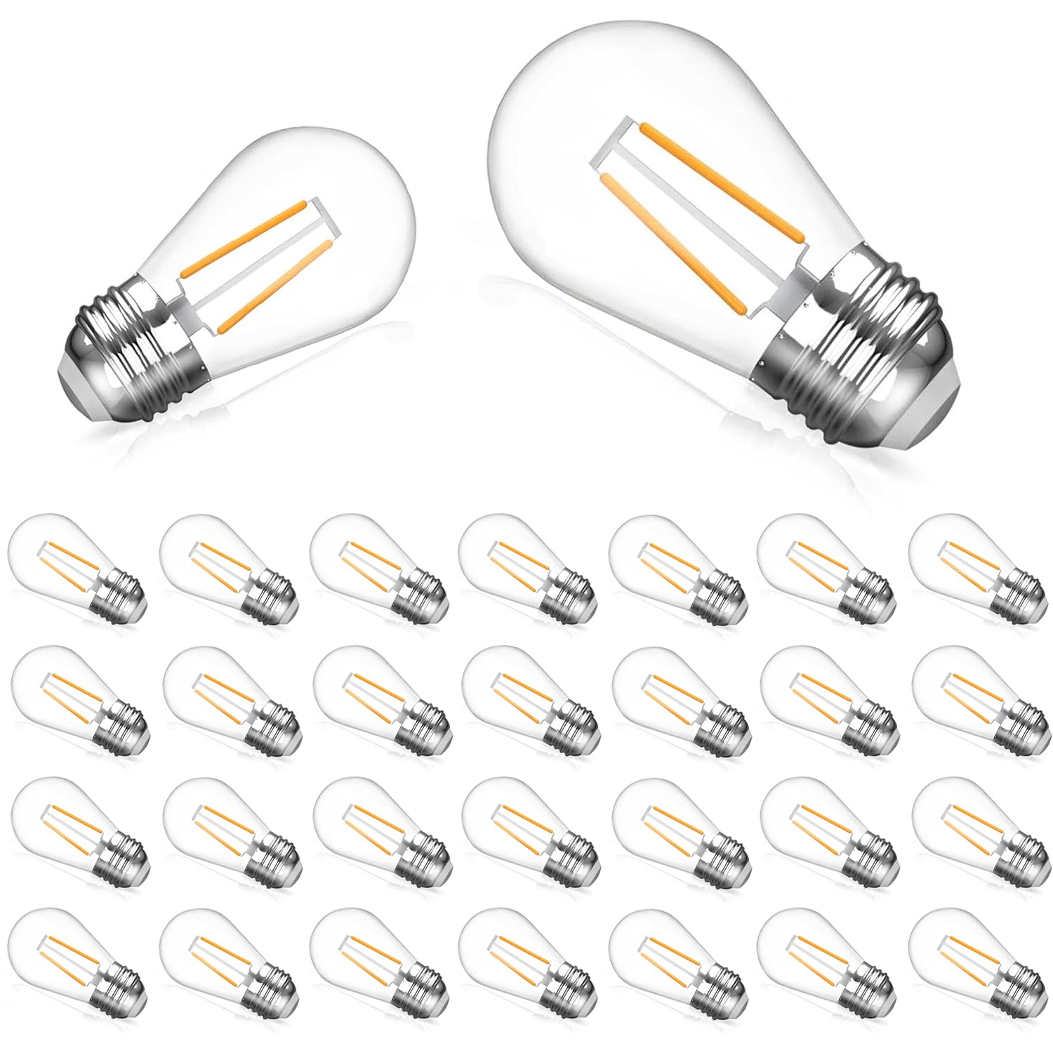 Winsaled Replacement Bulbs For String Lights, 2W S14 Shatterproof Outdoor Led Light Bulbs, 2700K Soft White, E26 Base, 30 Pack