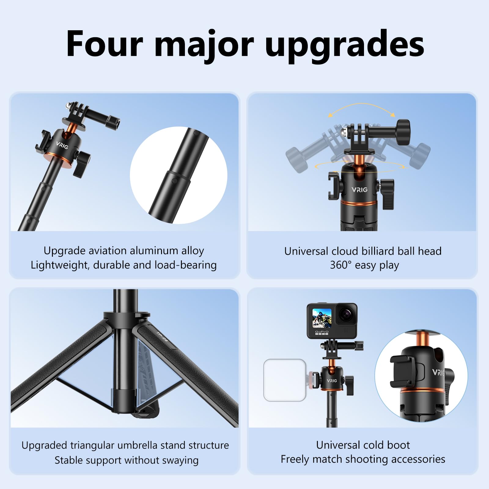 Vrig 21" Extendable Selfie Stick Tripod For Gopro, 360° Ball Head, Arbitrary Angle Adjustable Compact Camera Tripods For Gopro Hero 13 12 11 10 9 8 7/Dji Action 5 4 3/Insta360 Ace Pro