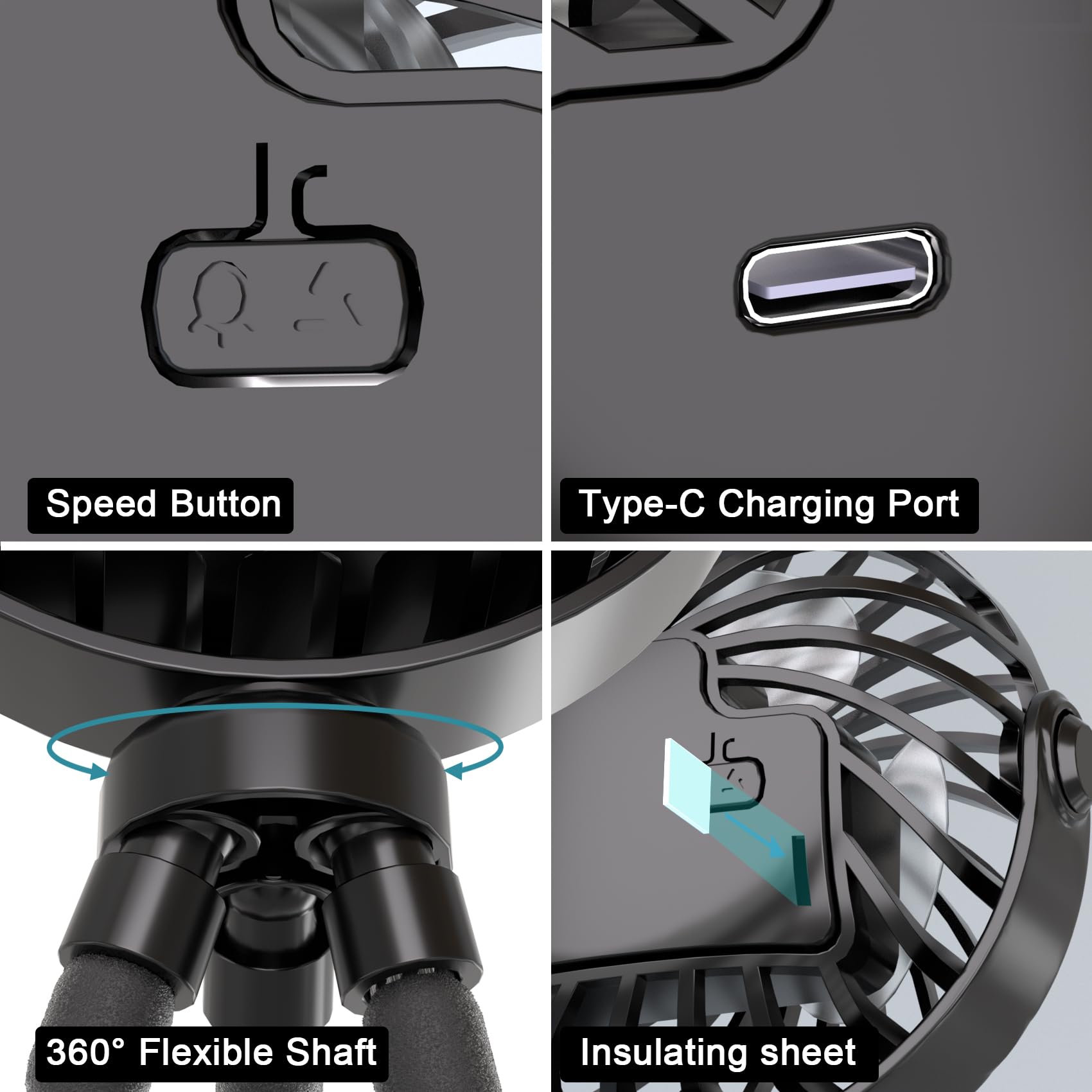 Jyjzpb Portable Stroller Fan Clip On Flexible Tripod For Baby, 3 Speed Rechargeable Small Personal