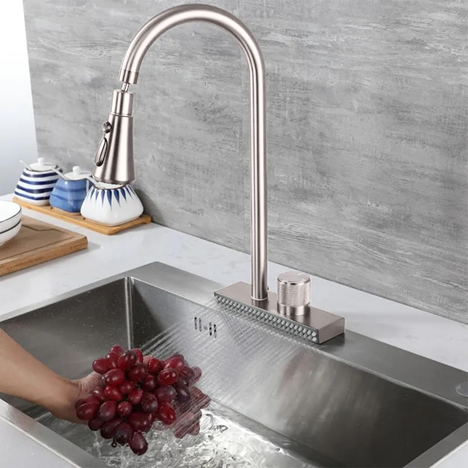 Luqeeg Flying Rain Faucet, Kitchen Waterfall Faucet, Pull Out Type Stainless Steel Multi Outlets Water Tap Basin Faucet With G1/2 Interface For Kitchen Sink