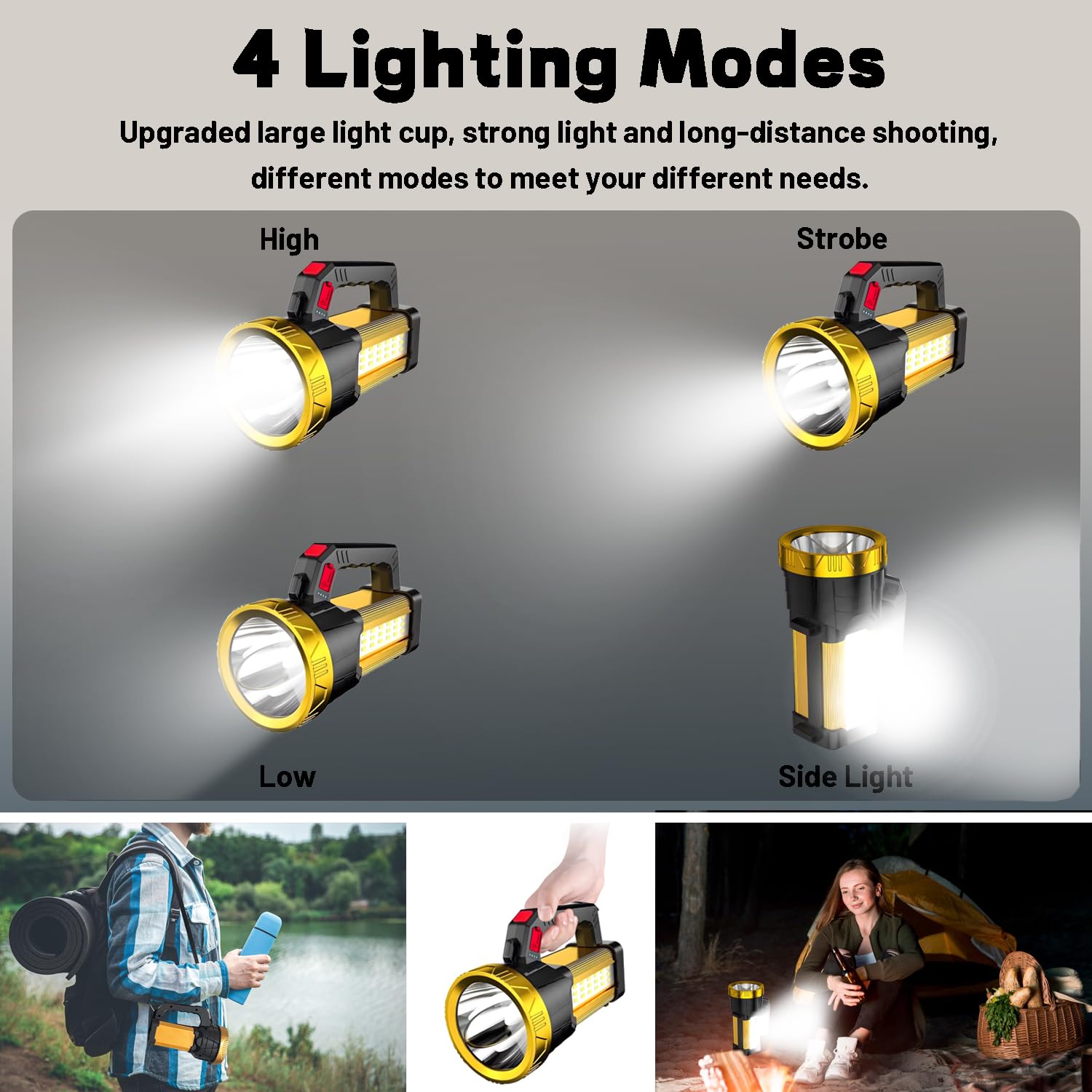 Baitool Rechargeable Led Flashlight,4 Light Modes Handheld Spotlight With Usb Output,Super Bright Flash Light For Emergency,Outdoor Hiking,Camping