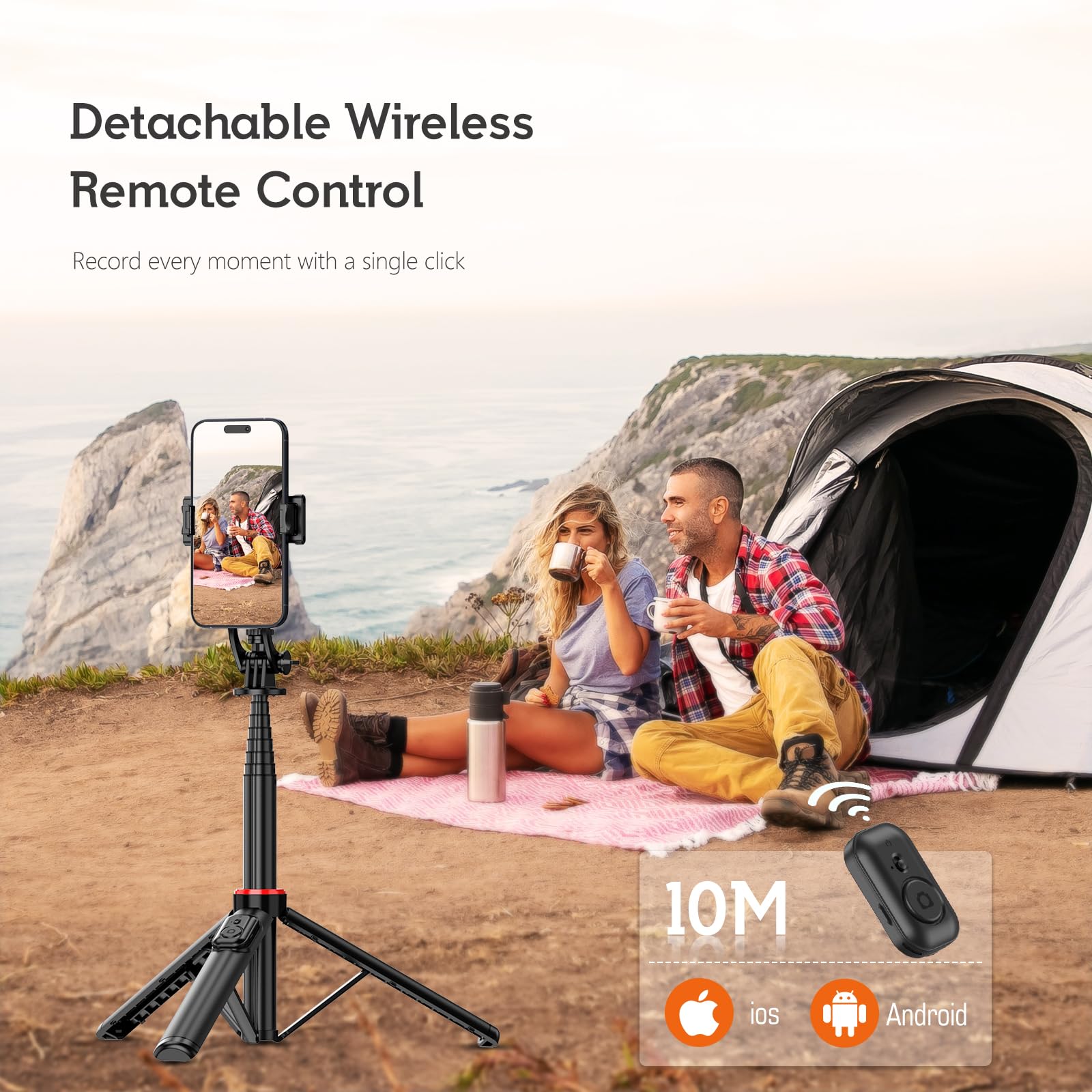 Riseofle 51" Cell Phone Selfie Stick Tripod, With Wireless Remote, Portable, Retractable, Aluminum Alloy, For Iphone, Samsung And Other Smartphones