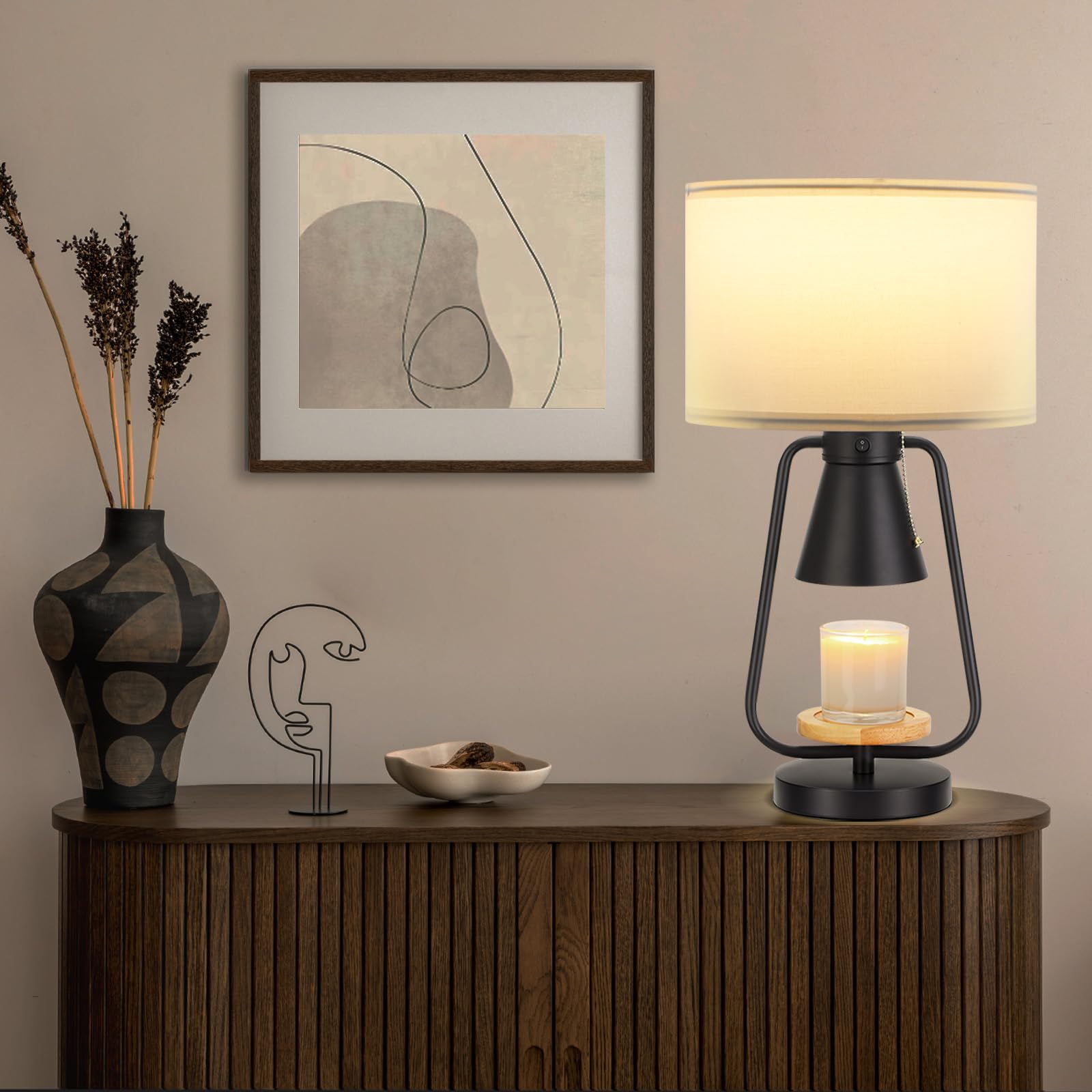 Riceears 21In Table Lamp With Candle Warmer 2 Bulbs, 2 Independent Switches, Large Table Lamp For Nightstand Bedroom Living Room Bed Side, E26 & Gu10 Bulbs Included