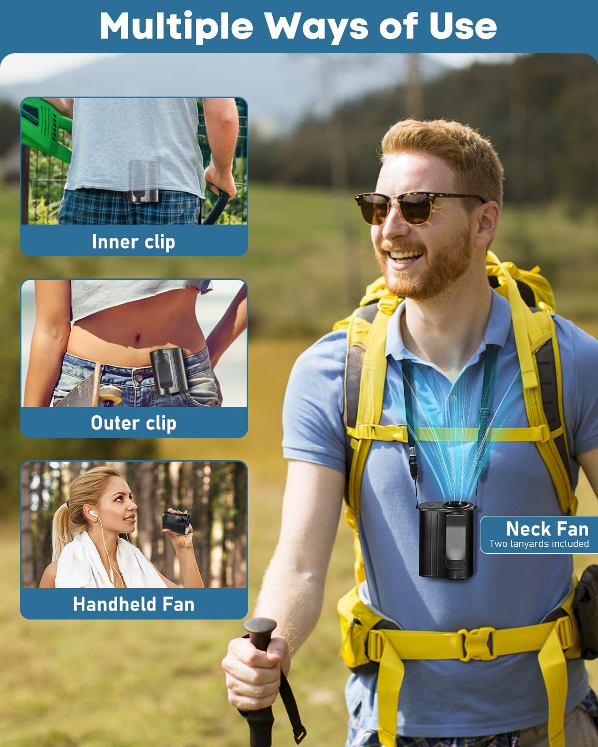 Girasol Portable Waist Fan Rechargeable With 100 Speeds 13300Rpm Strong Airflow, 4000 Mah