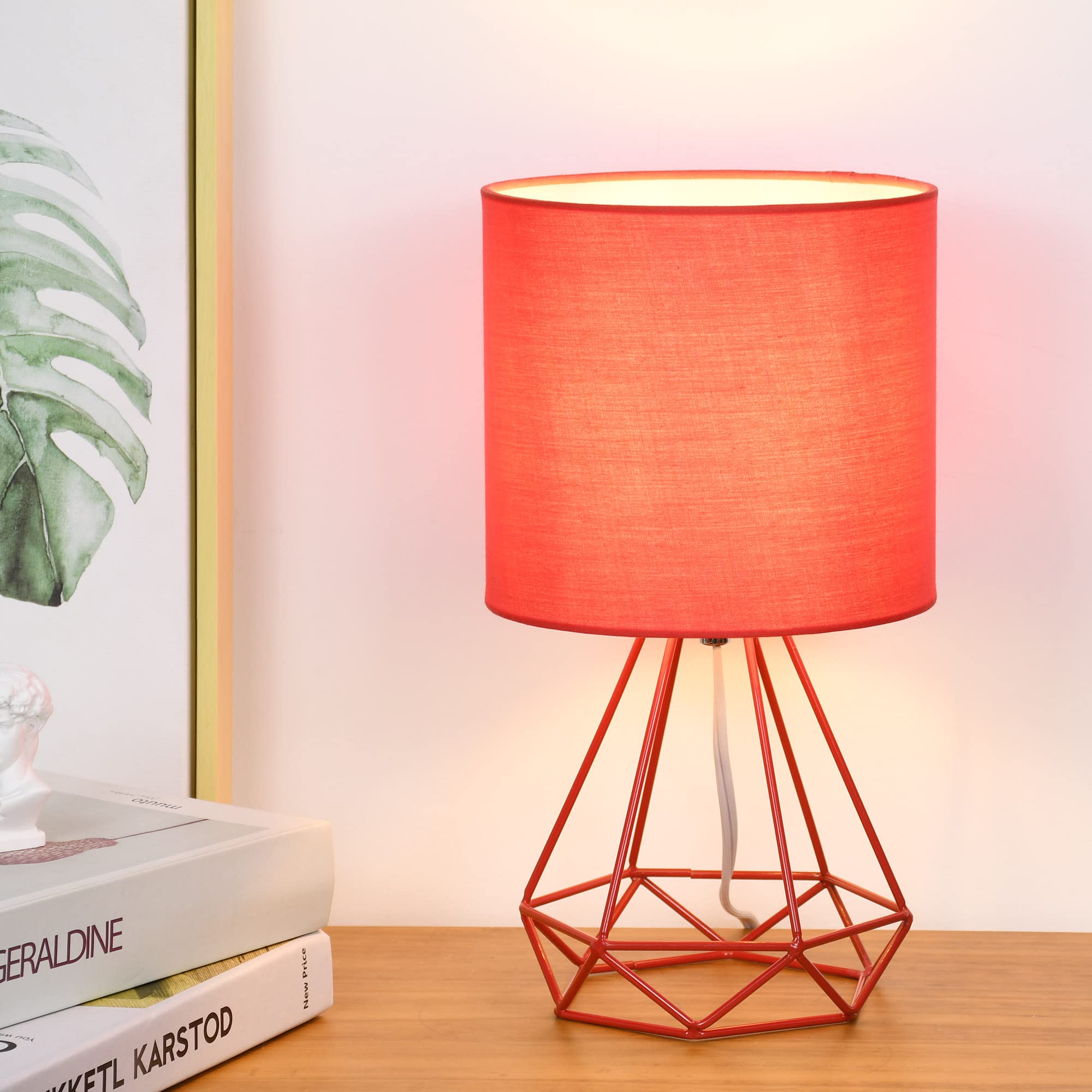 Lampwell Sim Small Table Lamp For Living Room As Bedside Table Lamp For Bedroom,Modern Table Lamp,Kids Table Lamp,Night Table Lamp,Φ6.69×H12.44In,Bulb Excluded,Red Table Lamp
