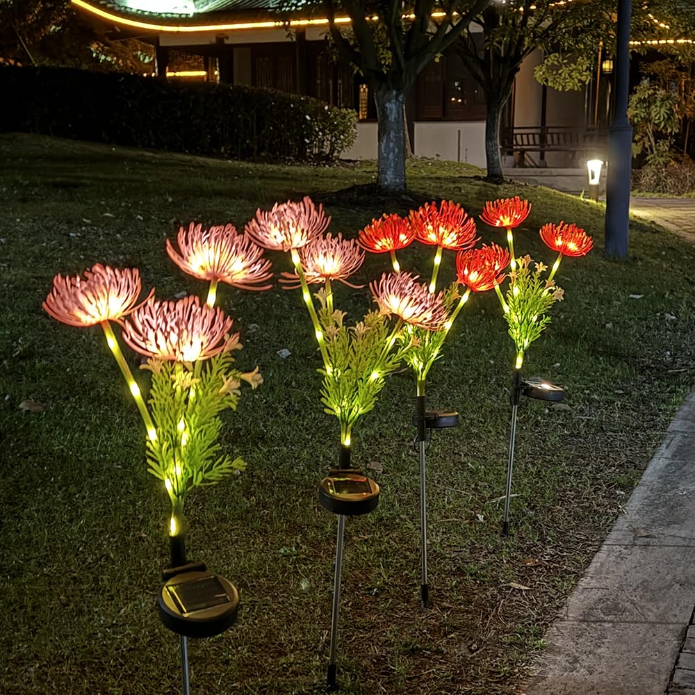 Guocheng 2Pack Solar Flower Lamps Outdoor Garden, 6-Flowers Red Magic Lily Landscape Lights Waterproof Solar Stake Garden Light For Courtyard Pathway Lawn Decor(Pink)