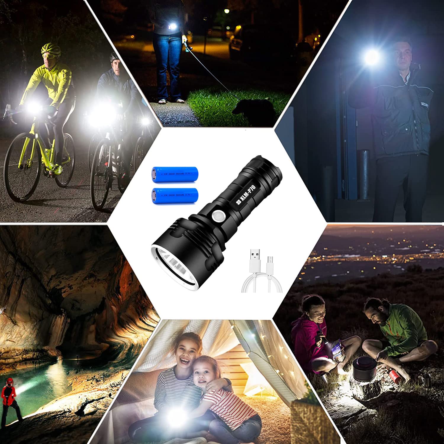 Aqtoysamz Rechargeable Flashlights High Lumens, 100000 Lumen Super Bright Led Utility Flashlight 3 Modes High Power Waterproof Flashlightsfor Camping/Outdoor/Emergency Flashing And Everyday Use