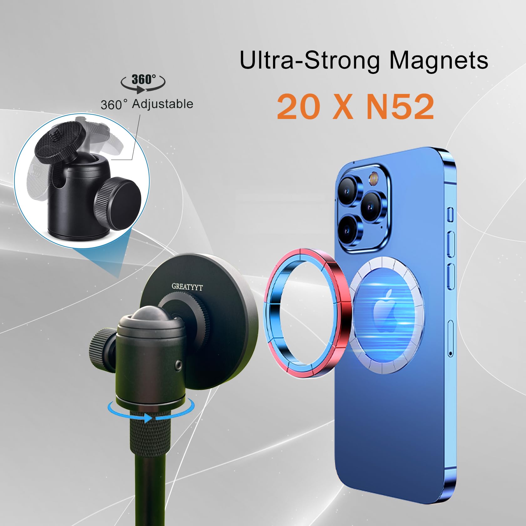 Greatyyt Monopod And Tripod Selfie Stick To Record Golf Swing - Multi Functional Phone Holder With Magnetic And Phone Holder - Golf Training Aid - Compatible With All Iphone Android Phone
