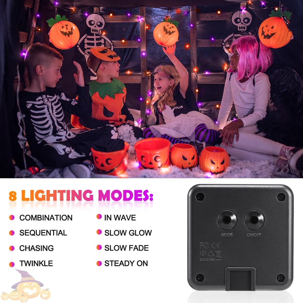 Lnryy Purple & Orange Halloween Lights - 220Led Solar String Lights, 78Ft For Outdoor Decor, 2Pack Fairy Lights