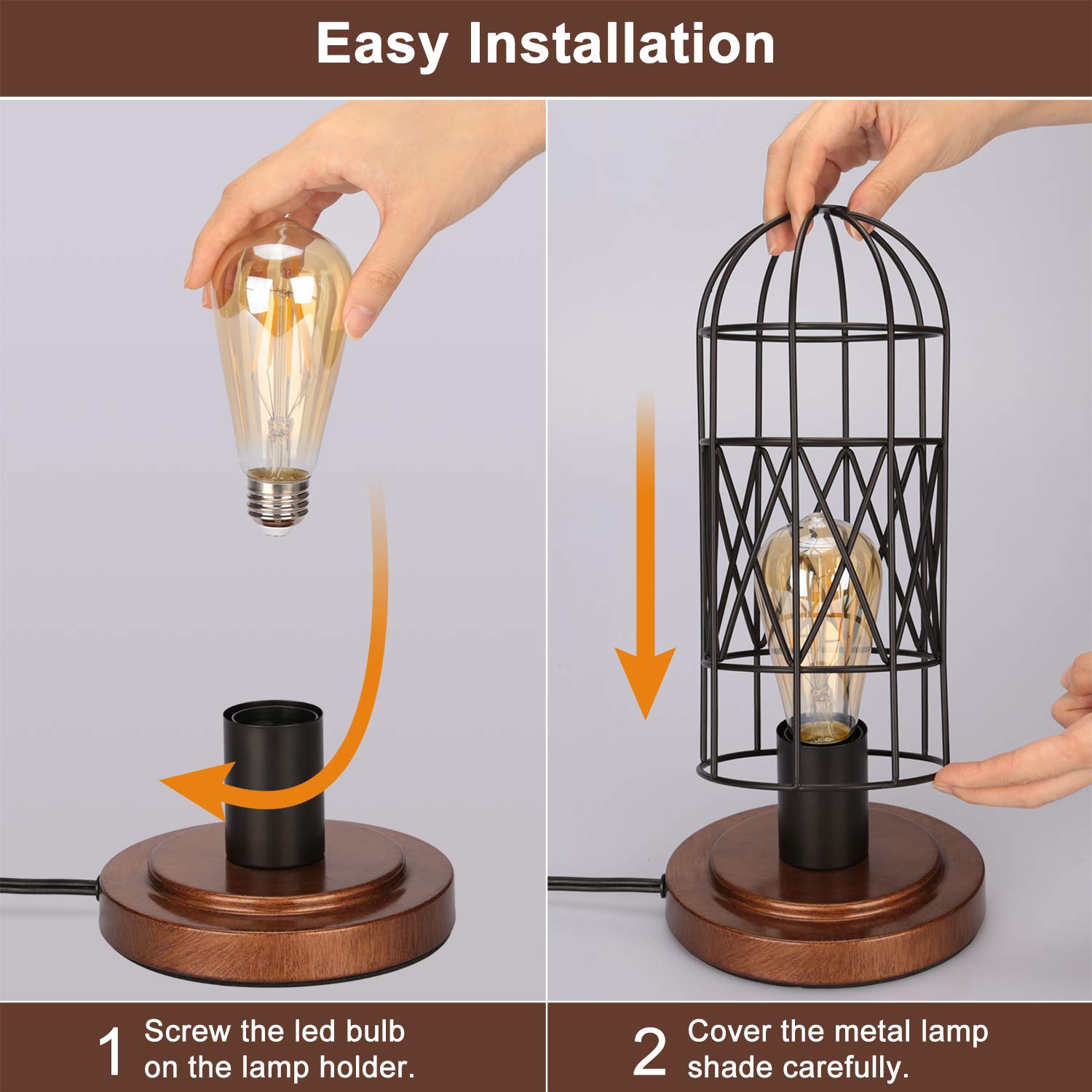 Seaside Village Touch Control Table Lamp, Industrial Bedside Lamp With 3 Way Dimmable Small Nightstand Lamp Vintage Metal Cage Table Lamp For Bedroom, Kitchen