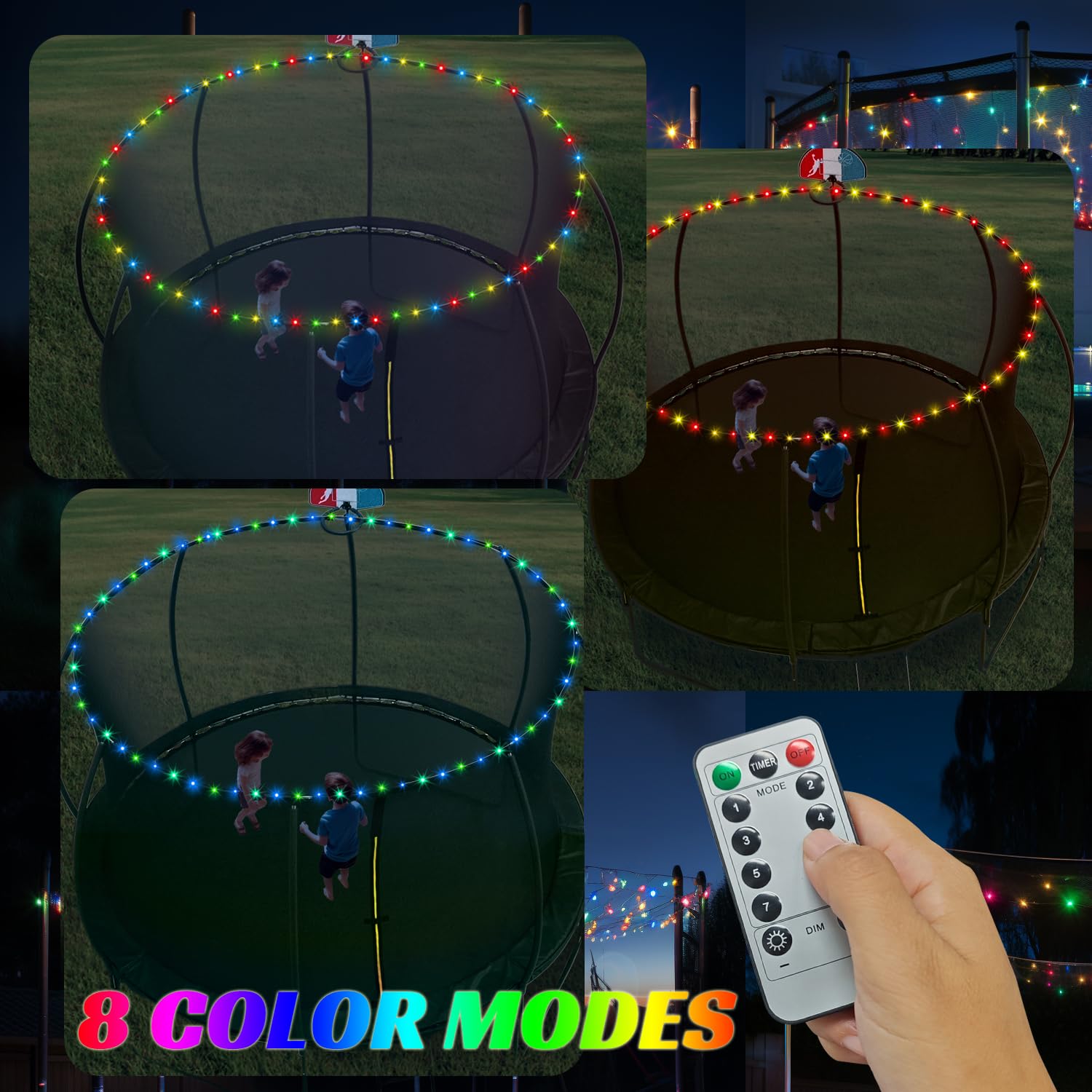 Steelway Lights For 16Ft Trampoline, 71Ft Battery Operated Lights Waterproof Outdoor, 200 Leds And 8 Modes Camping String Light, Adjustable Length Rope Light For 16Ft/15Ft/14Ft/12Ft Trampolines