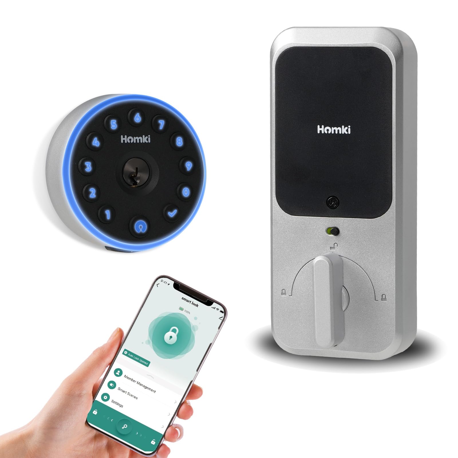 Winforhour Keyless Entry Door Lock Deadbolt With Keypad,Smart Door Locks For Front Door,Electric Door Locks For Front Door With 2Keys&App Control,Auto Lock Smart Deadbolt,Easy Installation Smart Door Lock,Silver