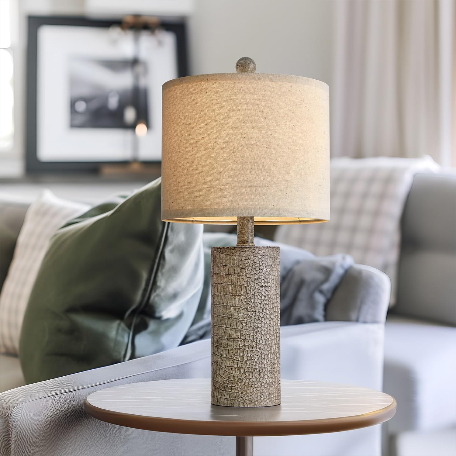 G-Safava 20.5" Farmhouse Lamp Small Table Lamps Set Of 2 Resin Table Lamps For Living Room Bedroom Bedside Lamps Entryway Office Dorm Boho Nightstand Industrial End Side Table Lamps Gray