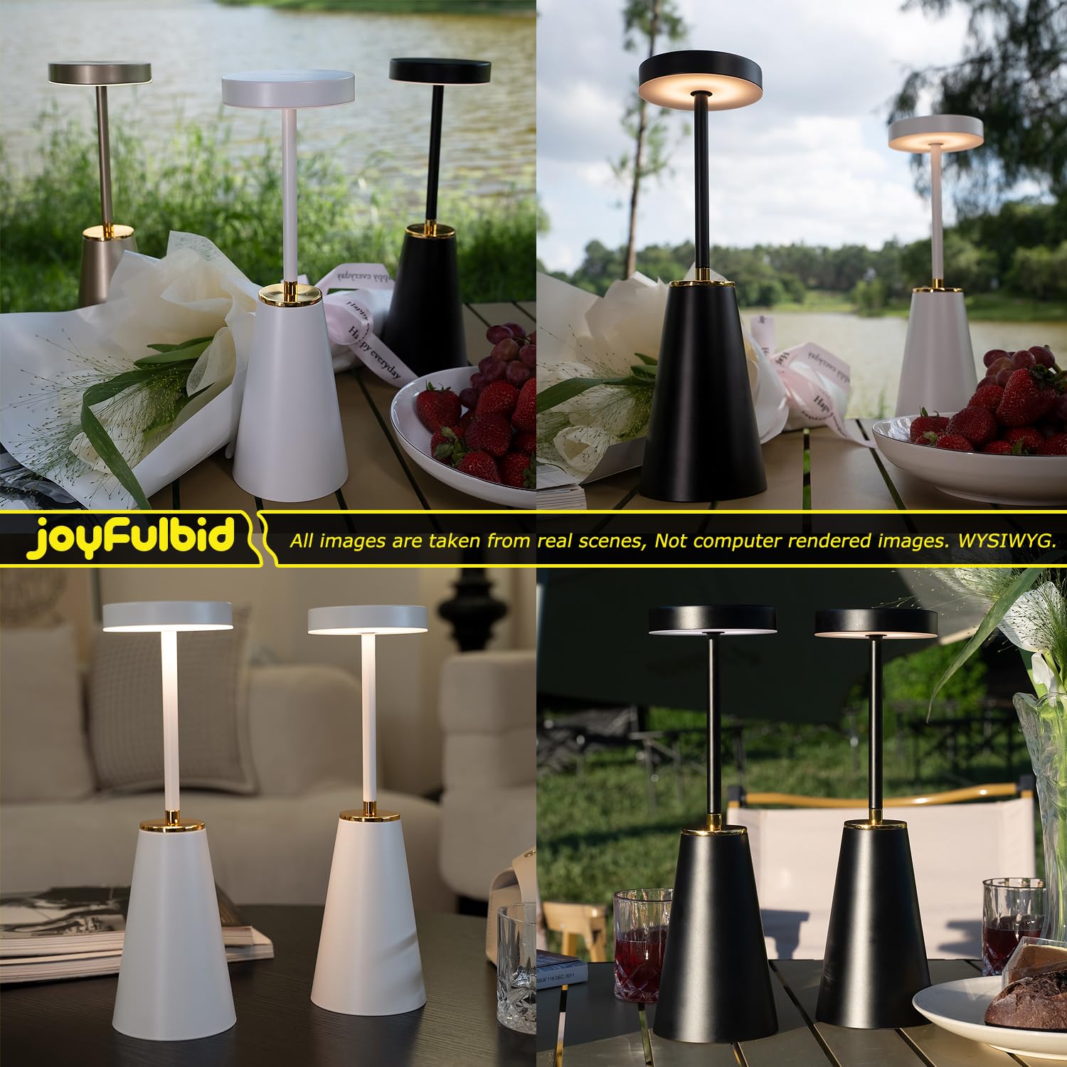 Joyfulbid Cordless Table Lamps, Touch Control Battery Operated Desk Lamp For Living Room Set Of 2, Bedside Lamps For Nightstand, Rechargeable Led Desk Lights For Bedroom/Restaurant/Cafe/Bars/Outdoor/(Black)
