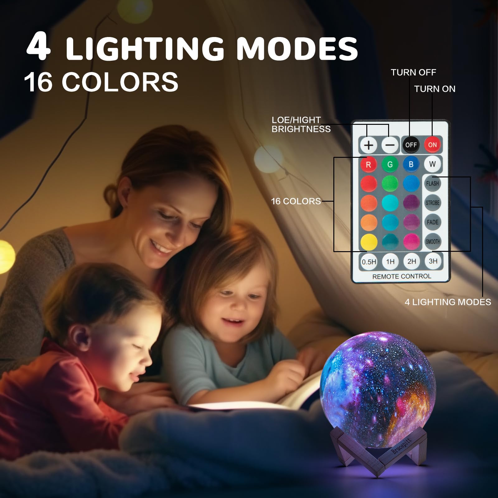 Brucepitt Moon Lamp Galaxy Lamp  Timing 4.7 Inch 16 Colors 3D Moonlight Galaxy Light,Moon Night Light For Adults,Kids Lamp Moon  For Women Girls Boys Bedroom