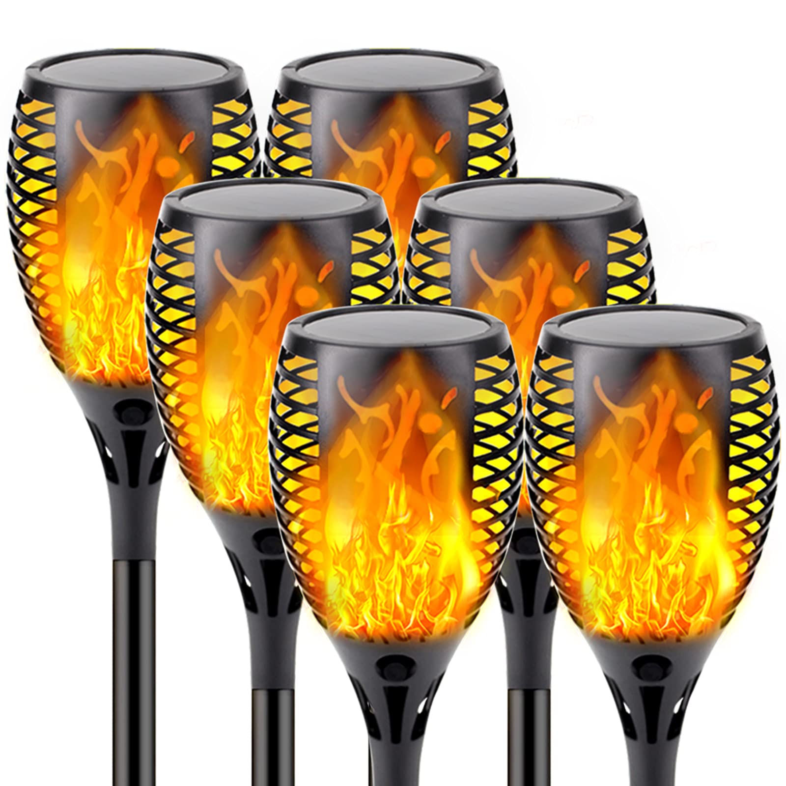 Sanjicha 2 Pack 144Ft 400Led Solar Lights Outdoor Waterproof With 6 Pack Extra Bright Solar Flame Torch Lights