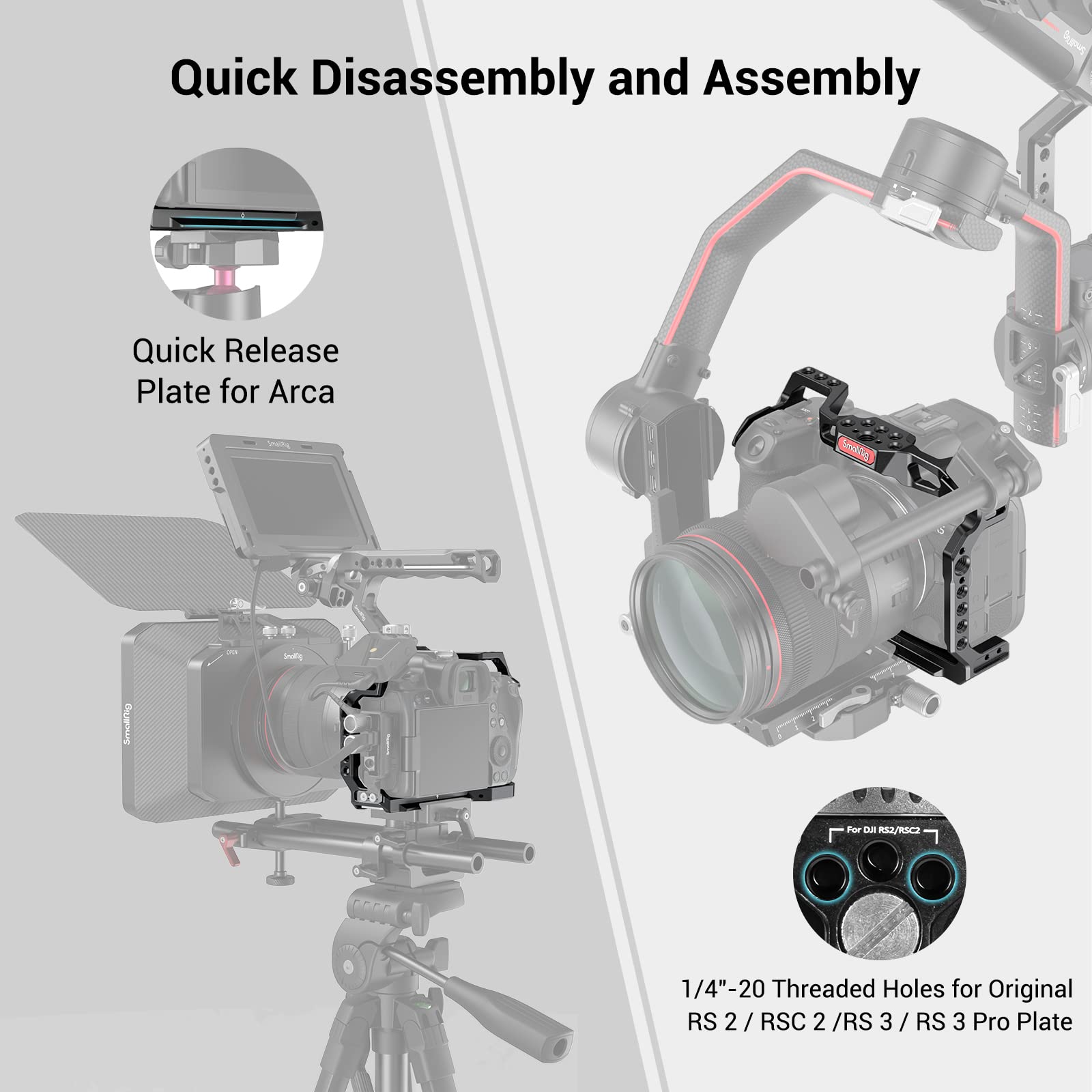 Smallrig R5 / R5 C / R6 Cage For Canon R5 R6 R5 C+Stepless Rotating Side Handle With Trigger Rec & 2 Control Cables For Canon R5 Ii / R5 / R6 / R6 Ii