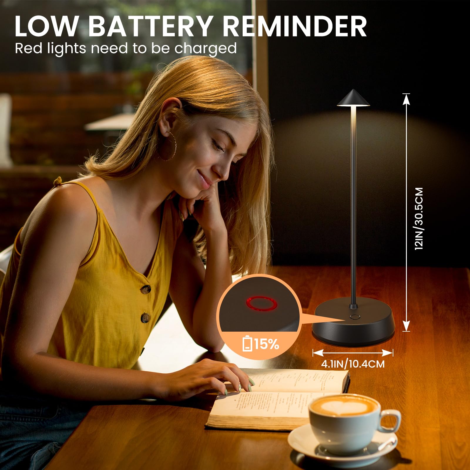 Jesiley Small Cordless Led Table Lamp Rechargeable Desk Lamp Battery Operated 6000Mah Touch Dimmable Lamp Ip54 Waterproof Portable Wireless Table Light For Home Restaurant Bar Indoor/Outdoor (Black-2Pc)