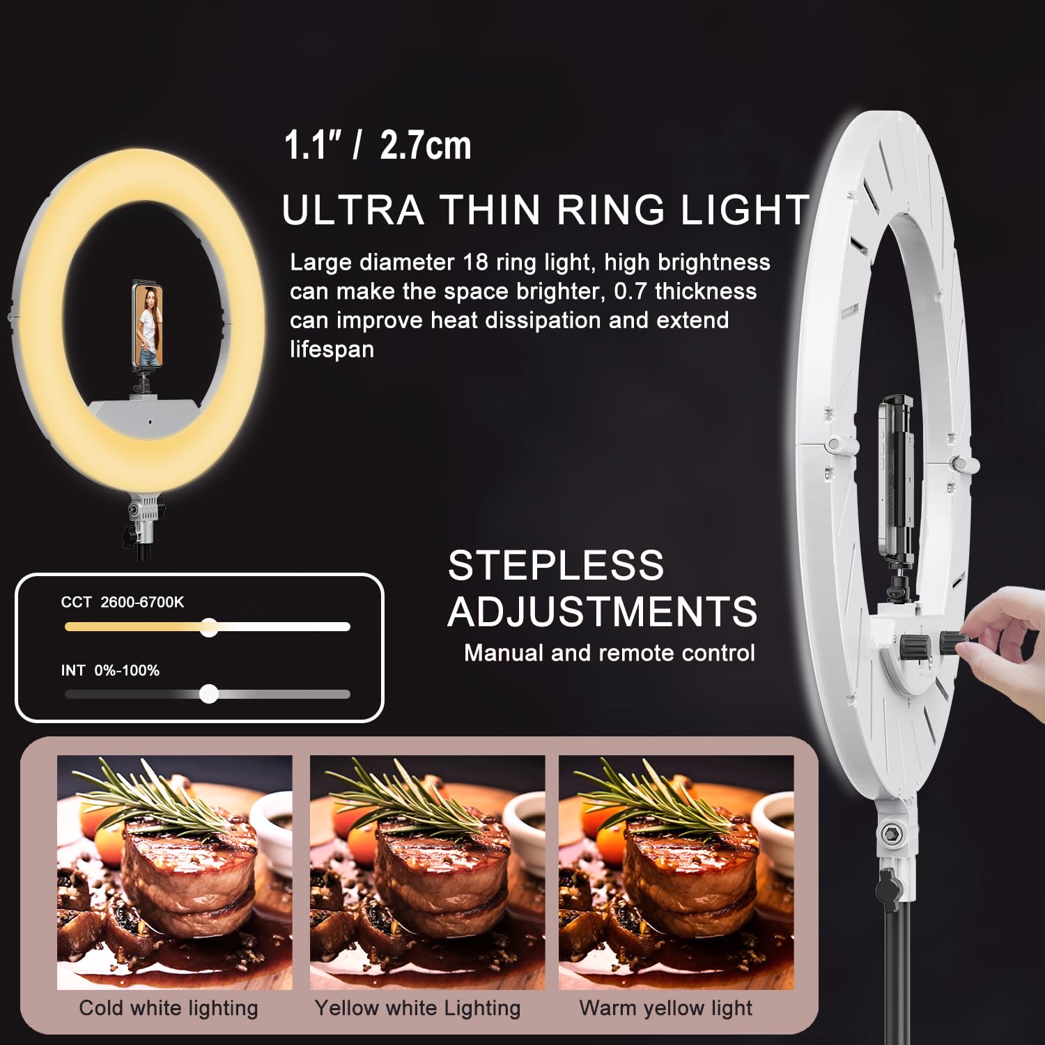 Xianyanbao 18 Inch Ring Light Kit, 55W Dimmable Led Light, Tripod Stand, Remote Controller,Box,Cri95