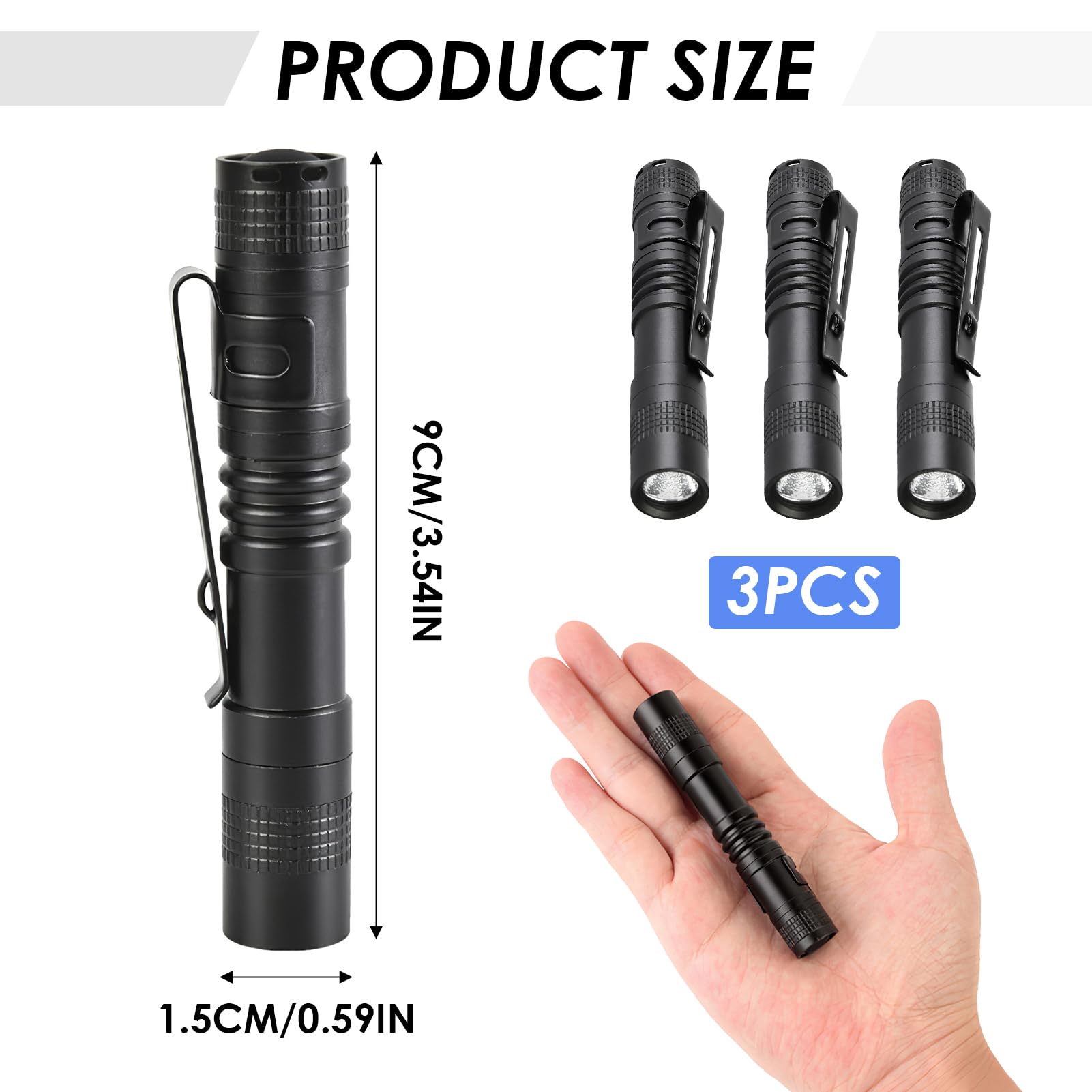 Hoeslaw 3.5" Mini Pocket Flashlight, Small Led Pen Light With Clip, 500 Lumen Torch White Light Powered By Aaa Battery, Portable Versatile For Inspection Medical Repair Camping Outdoor Emergency