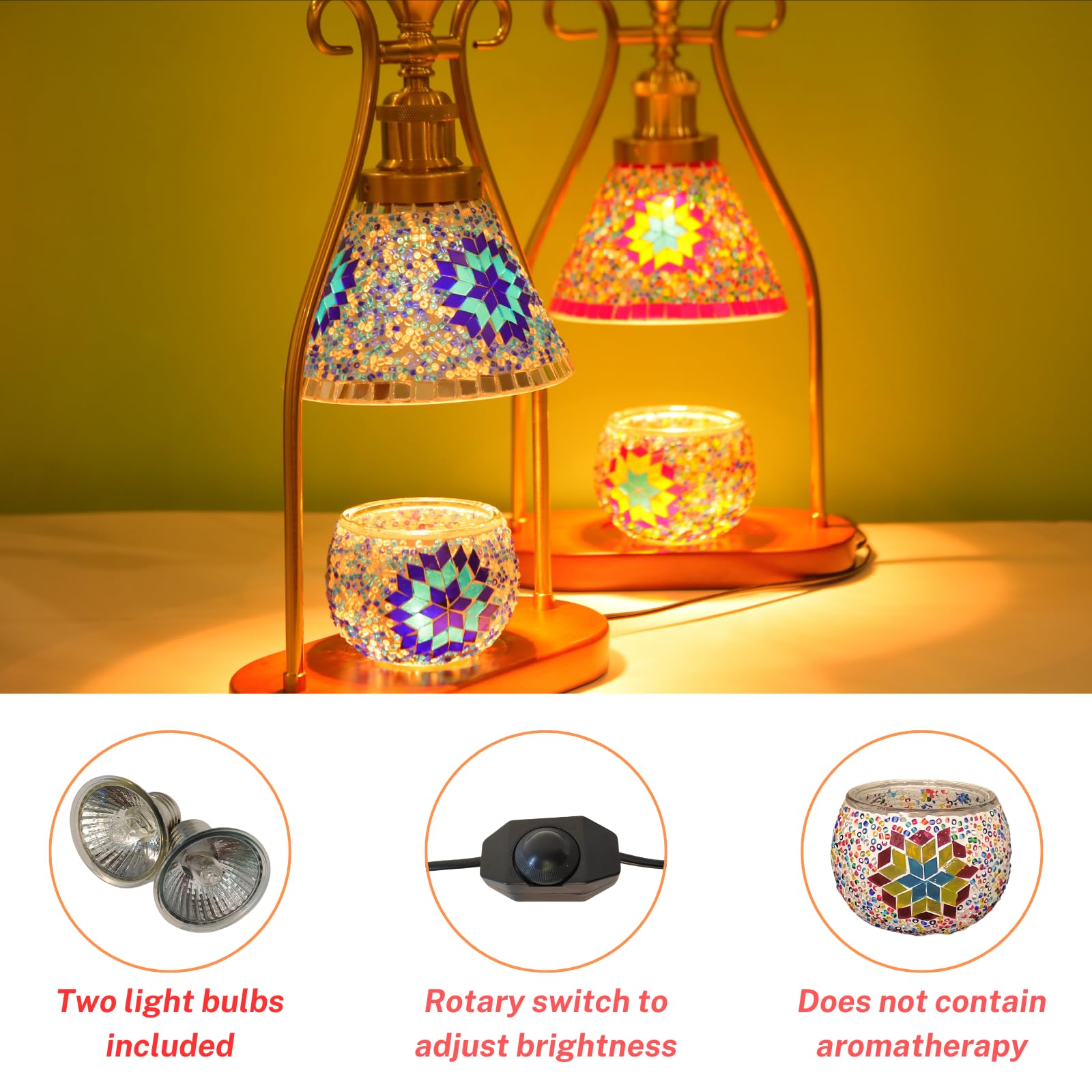 Cautomart Turkish Table Lamp, Mosaic Lamp, Wax Warmer, Moroccan Mosaic Lamps, Antique Design, Adjustable Brightness，Suitable For Mood Lighting For Home Decor