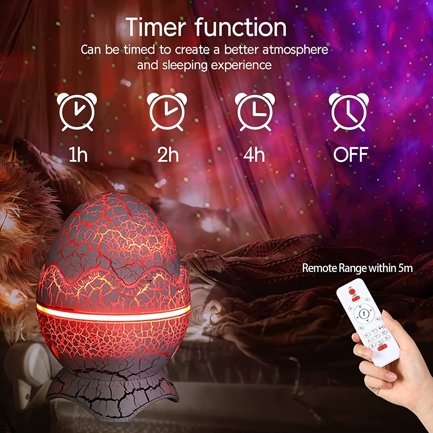 Varkda Dinosaur Egg Galaxy Star Projector Starry Light With Wireless Music Player, Night Light With White Noise, Nebula,Timer & Remote Control Best  & Decoration For Children'S And Adults' Bedroom