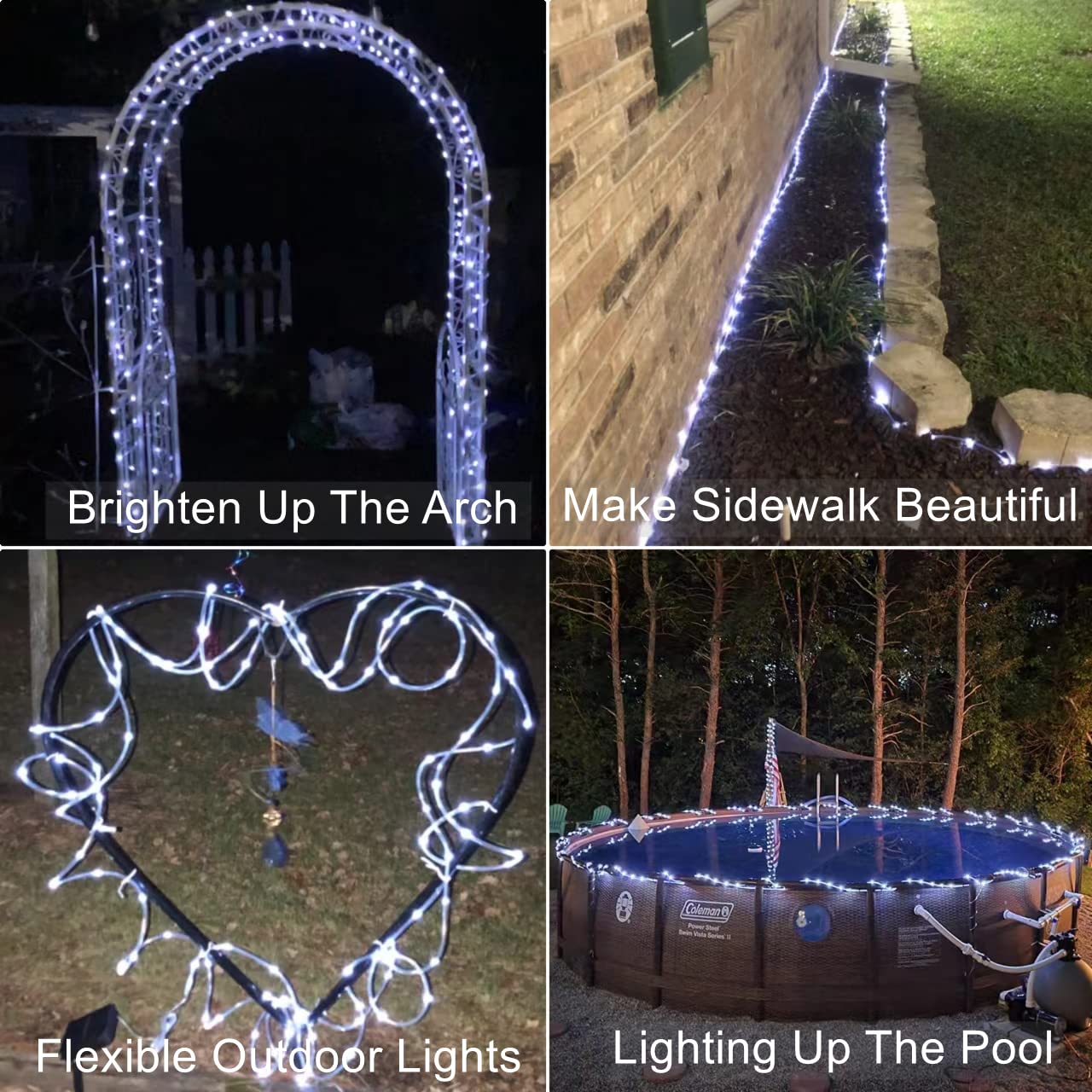 Qitong Solar Rope Lights, 2 Pack Each 33Ft 100Led String Light Outdoor Waterproof, 8 Modes Solar Tube Lights For Outside Garden Pool Patio Porch Tree Party (Cool White)