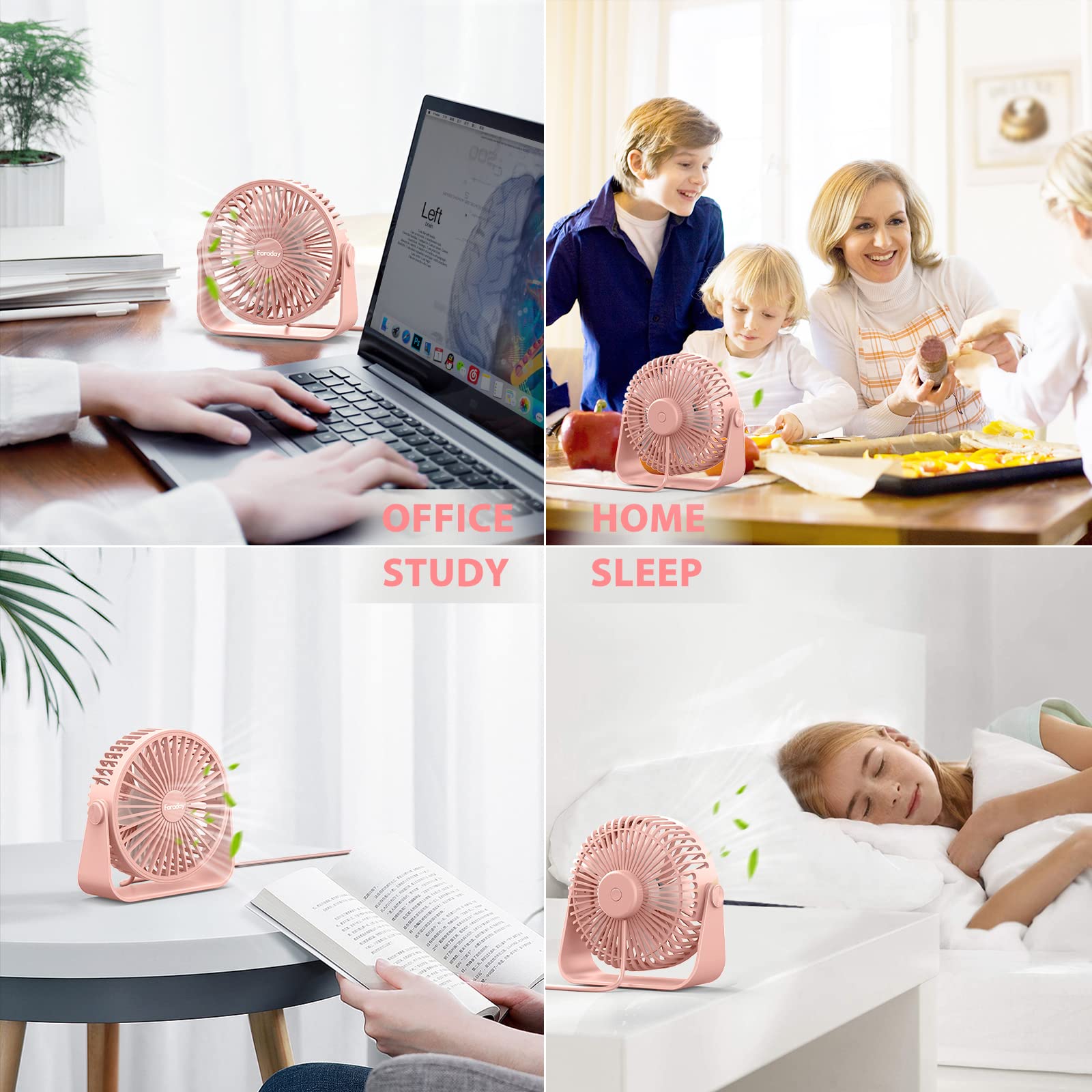 Faraday Usb Desk Fans 5 Inches Portable Table Fans 360° Head Rotation Small Personal Desktop Fan