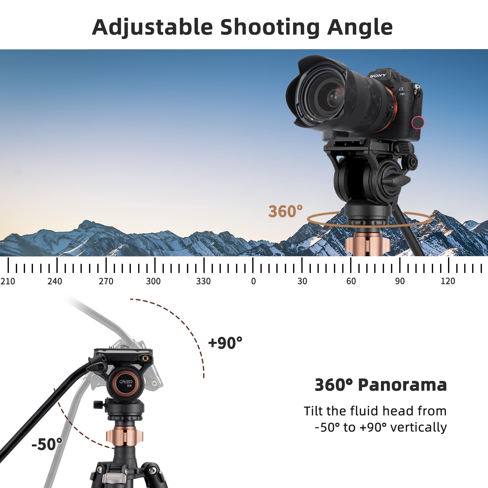 Cayer Fp2450 Fluid Head Tripod, 75 Inches Aluminium Video Tripod, 4-Section Compact Camera Tripod Monopod With Fluid Head For Dslr Camera, Camcorder, Load Capacity Up To 13.2 Pounds