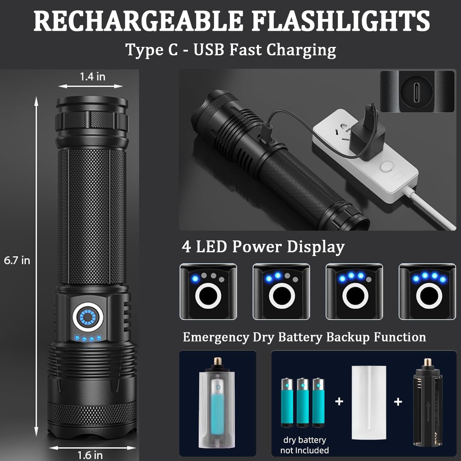 Kwznob Rechargeable Led Flashlights 100,000 High Lumens Super Bright Flash Light With 5 Modes, Powerful Handheld Flashlight For Camping Emergencies