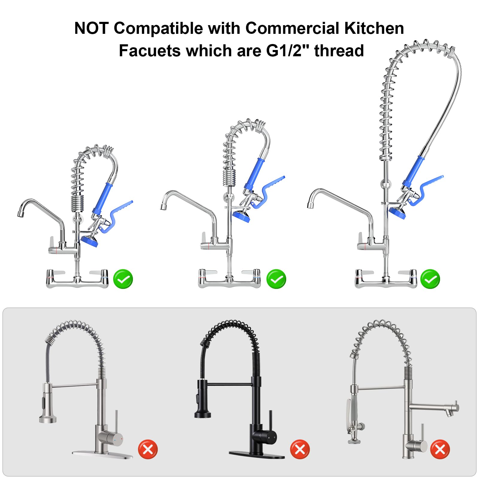 Akwadu Commercial Sink Sprayer For Kitchen Sink: Pre Rinse Spray Valve Head For Commercial Faucets - High Pressure Dish Sprayer Replacement For Restaurant Cleaning (Blue)