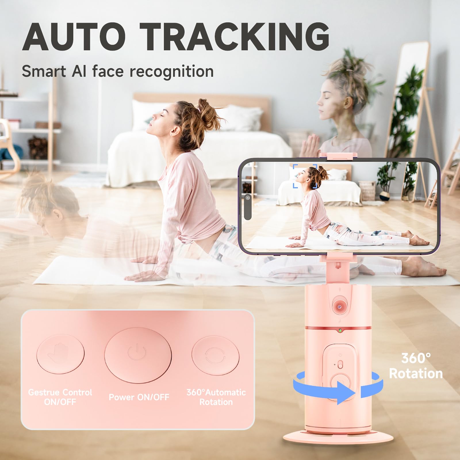 Deltahvac Auto Face Tracking Tripod - 360° Rotation Auto Tracking Phone Holder,No App, Phone Camera Mount With Remote And Gesture Control, Rechargeable Smart Shooting Holder For Video Recording