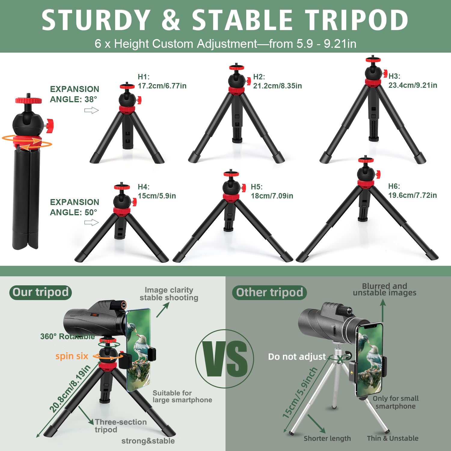 Oxk Optics 12X56 High Power Monocular Telescope With Smartphone Adapter Tripod Travel Bag, Larger Vision Monoculars For Adults With Bak4 Prism & Fmc Lens, Suitable For Bird Watching Hunting Hiking Camping