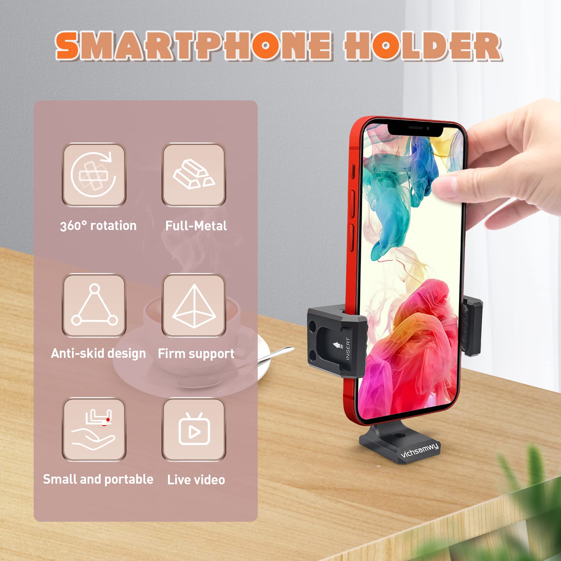 Vichsamwy Metal Phone Tripod Mount With 3 Cold Shoes & 1/4" Arca Port, 360° Rotation Cell Phone Tripod Adapter For Iphone,Samsung & All Android Smartphones, Phone Stand Holder For Photography & Video Recording