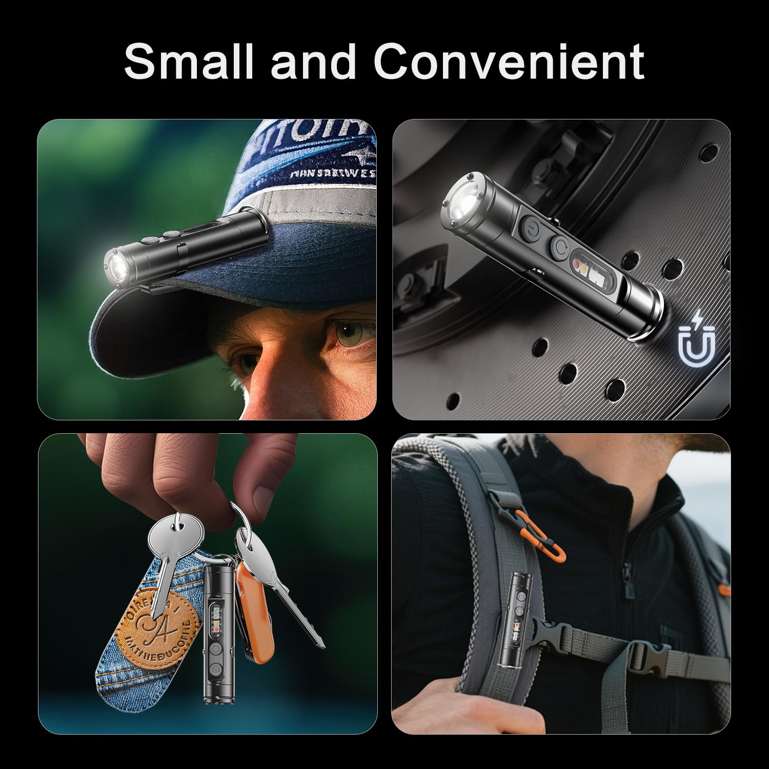Waiord Mini Flashlight, 500 Lumens Rechargeable Keychain Flashlight With Cob Light, Bright Small Edc Pocket Utility Clip Led Light With Magnetic Base For Home Outdoor Emergency.