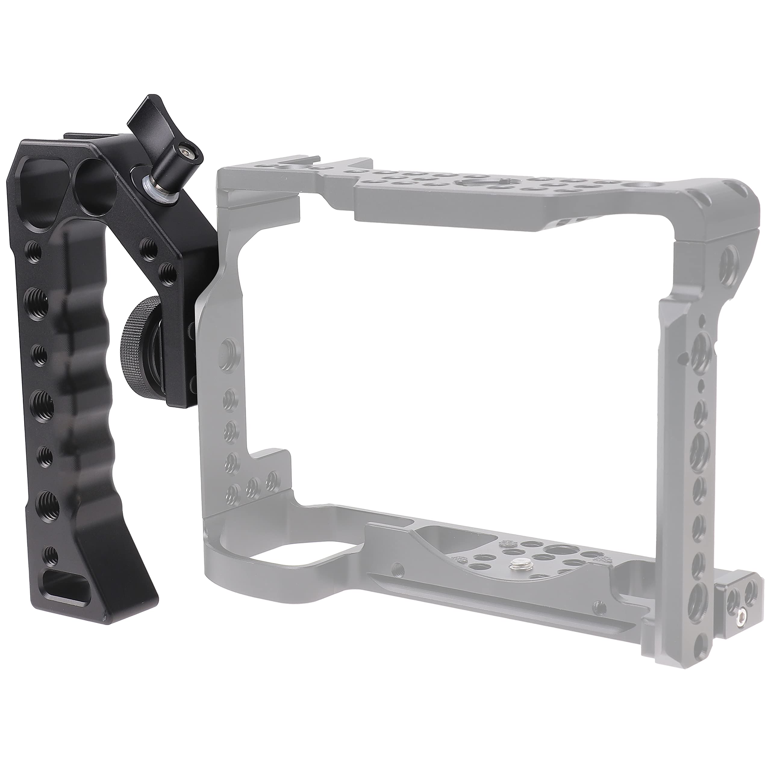 Focusfoto Top Handle Grip With 3/8" Locating Hole For Arri Standard Camera Cage, Extension Handgrip Mount With 1/4"-20 & 3/8"-16 Thread & Cold Shoe For Attaching Magic Arm, Led Video Light, Microphone