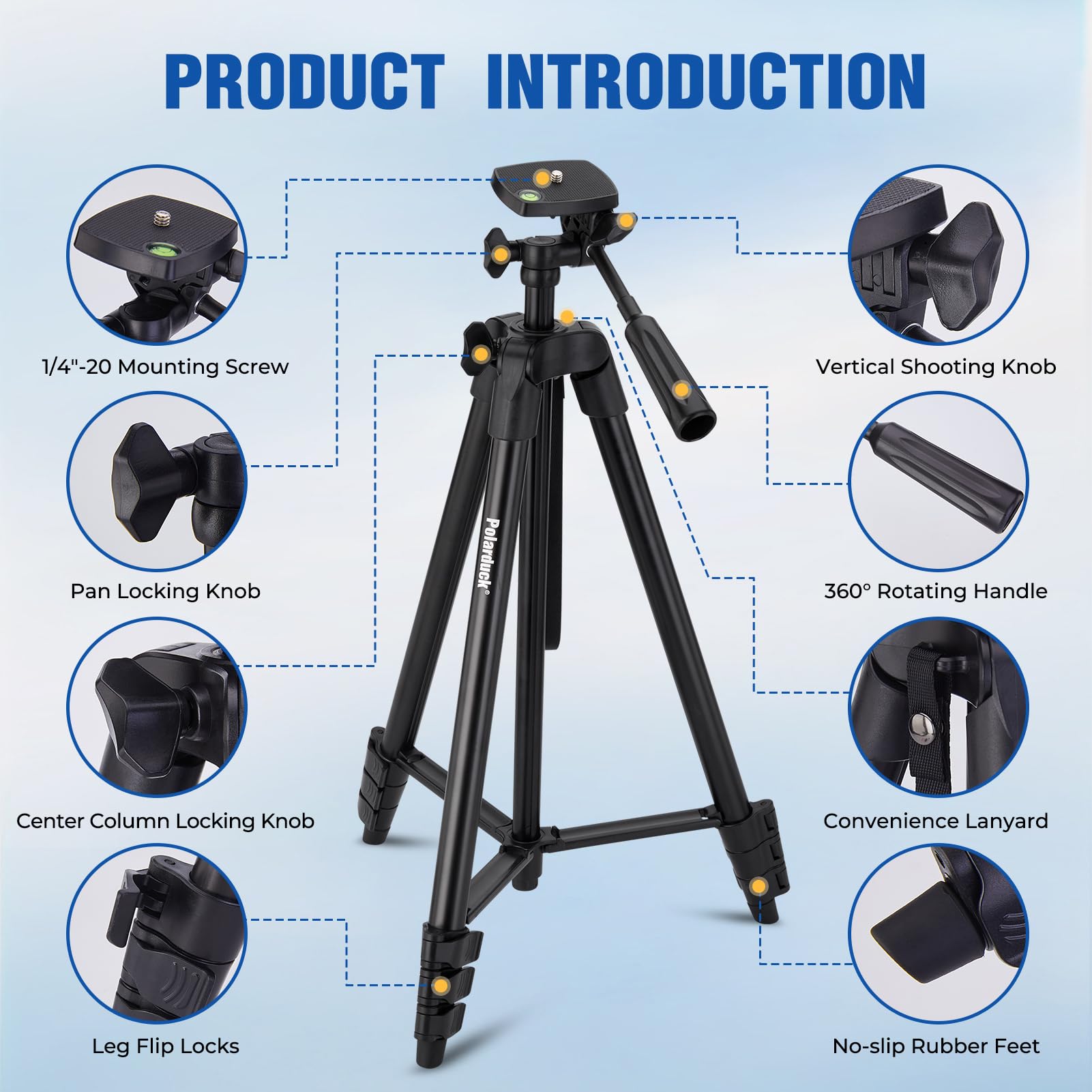 Polarduck 60" Camera Phone Tripod Stand For Iphone And Ipad Compatible With Canon Rebel Eos Nikon Sony Dslr & Tablet With Phone Holder, Wireless Remote & Carry Bag